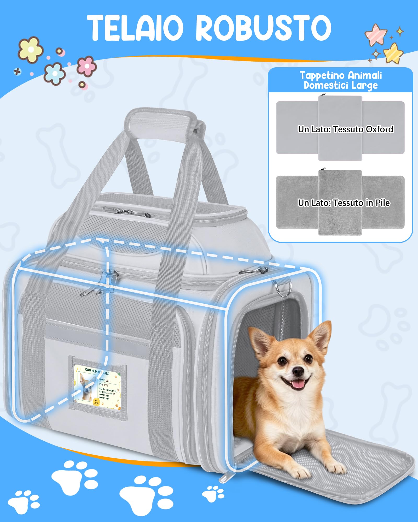Trasportino Gatto Morbido Pieghevole Approvato Aereo Espandibile Borsa Viaggio Gatti Gatto Pieghevole Fino a 10kg Morbido Pet Carrier per Cani con Cuscino Lavabile e Guinzaglio Interno