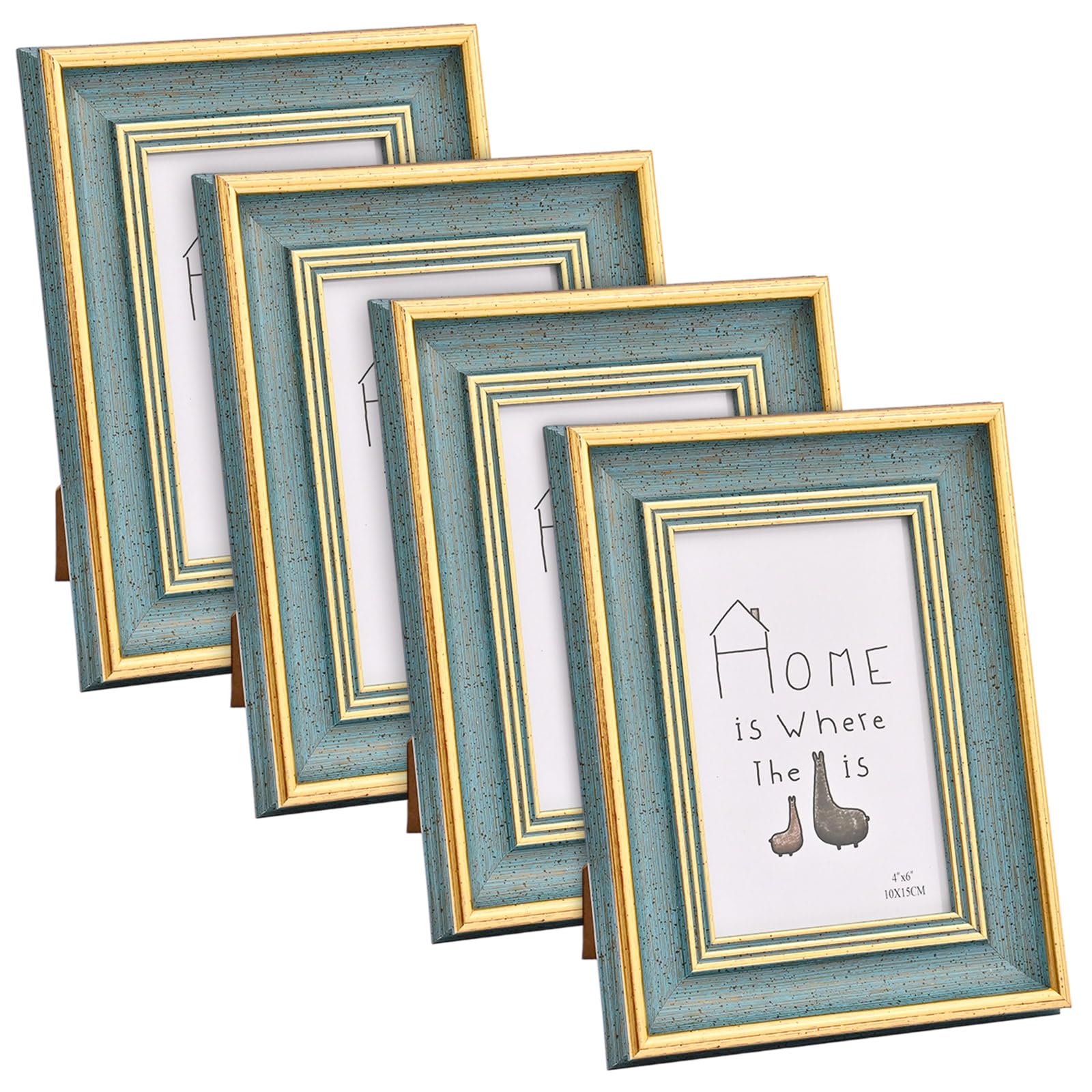 4x6 Vintage Photo Frames Set of 4 - Retro Picture Frames, Farmhouse Picture Frames with Clear Acrylic Cover, Retro Green Picture Frame for Tabletop and Wall Mount, Home Decor