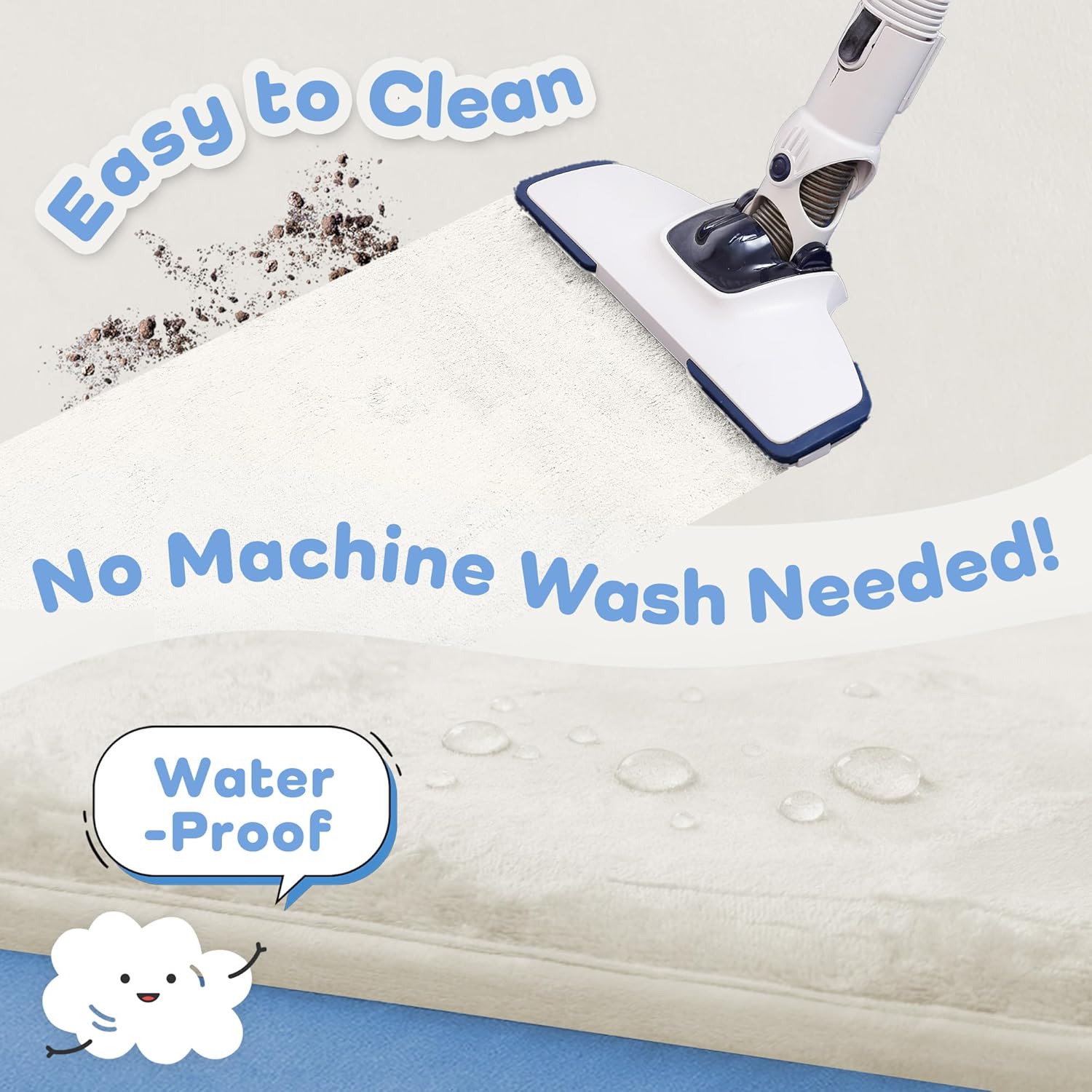 1.5" Super Thick Baby Play Mat for Floor, 79x118 Pro Soft Flannel Foam Mats for Toddler Infant Kids Crawling for Nursery Rug Playroom Living Room Waterproof Easy Care Non-Slip (Cream) - Image 5