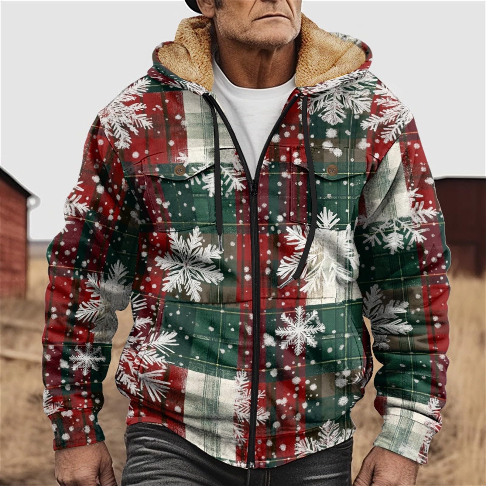 Chaqueta de Navidad para hombre, divertida, diseño navideño, abrigo de invierno para hombre con forro cálido, sudadera de Navidad con cremallera, sudadera de Navidad con capucha, estampado multicolor,