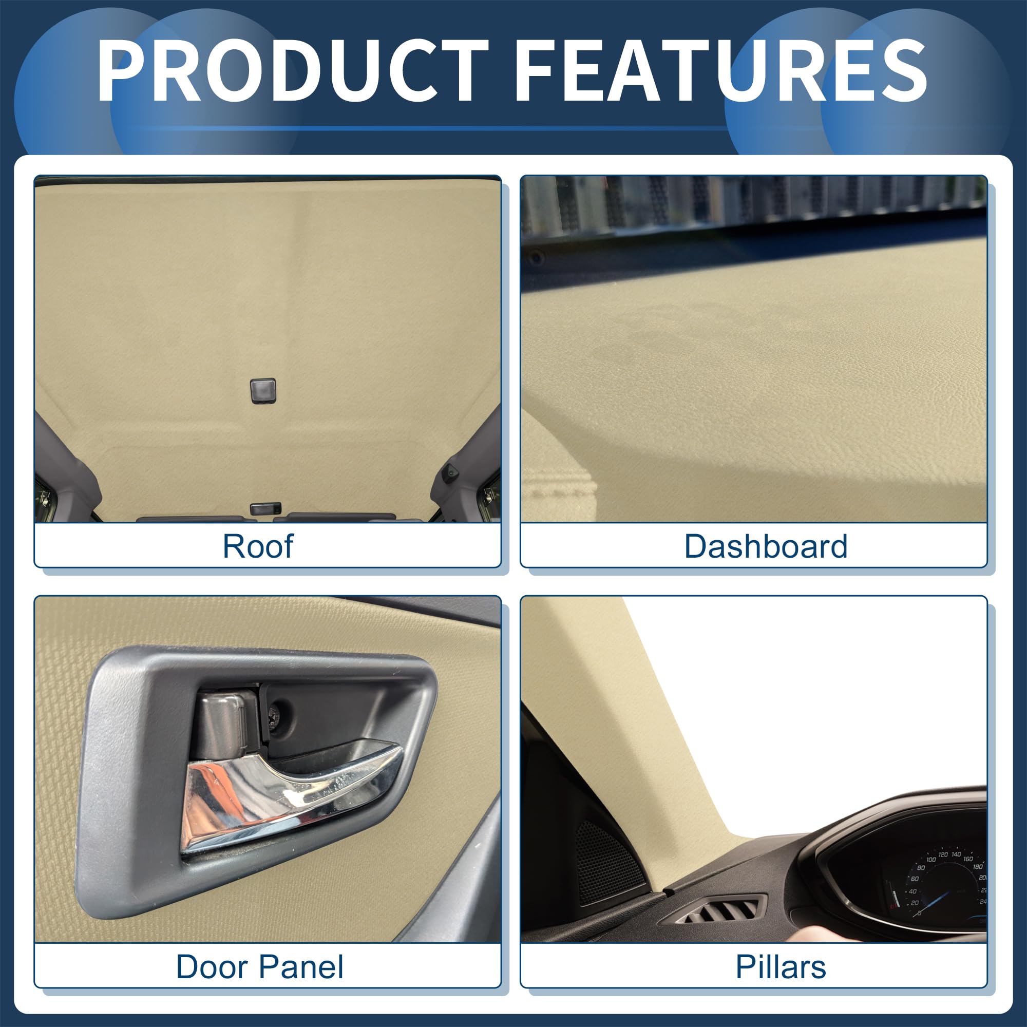 Tela De Techo Beige 1pc Para Coche Camión RV SUV Reparación | Tela De Malla Transpirable Con Espuma 3mm, 64"X48", Para Pickup, Marino, Barco, Recambio Bricolaje Interior Automotriz