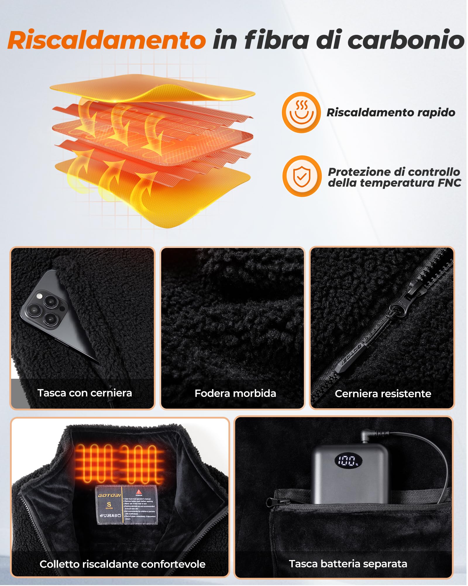 Gilet Riscaldato Donna Con Batteria Da 7,4 V, 16000 mAh, 9 Zone Di Riscaldamento, Gilet In Pile Riscaldato Con 3 Temperature Regolabili, Per Ciclismo, Lavoro All'Aperto