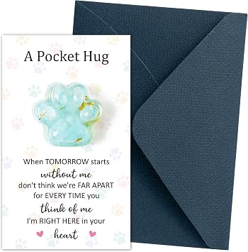 EYxsaxenk Loss of Pet Sympathy Gift - Blue Crystal Mini Paw Pocket Hug with Memorial Card Envelope Remembrance Bereavement Gift for Loss of Dog Cat Sympathy Favor Adult Pet Lover Stress Relief Supply