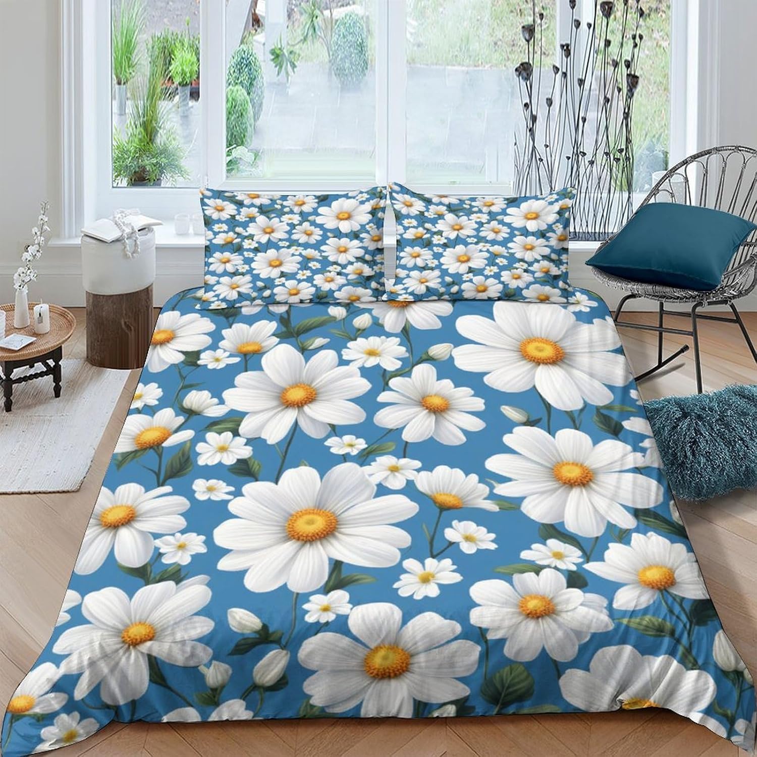 Housse de couette douce et infroissable imprimé plante à fleurs 3D