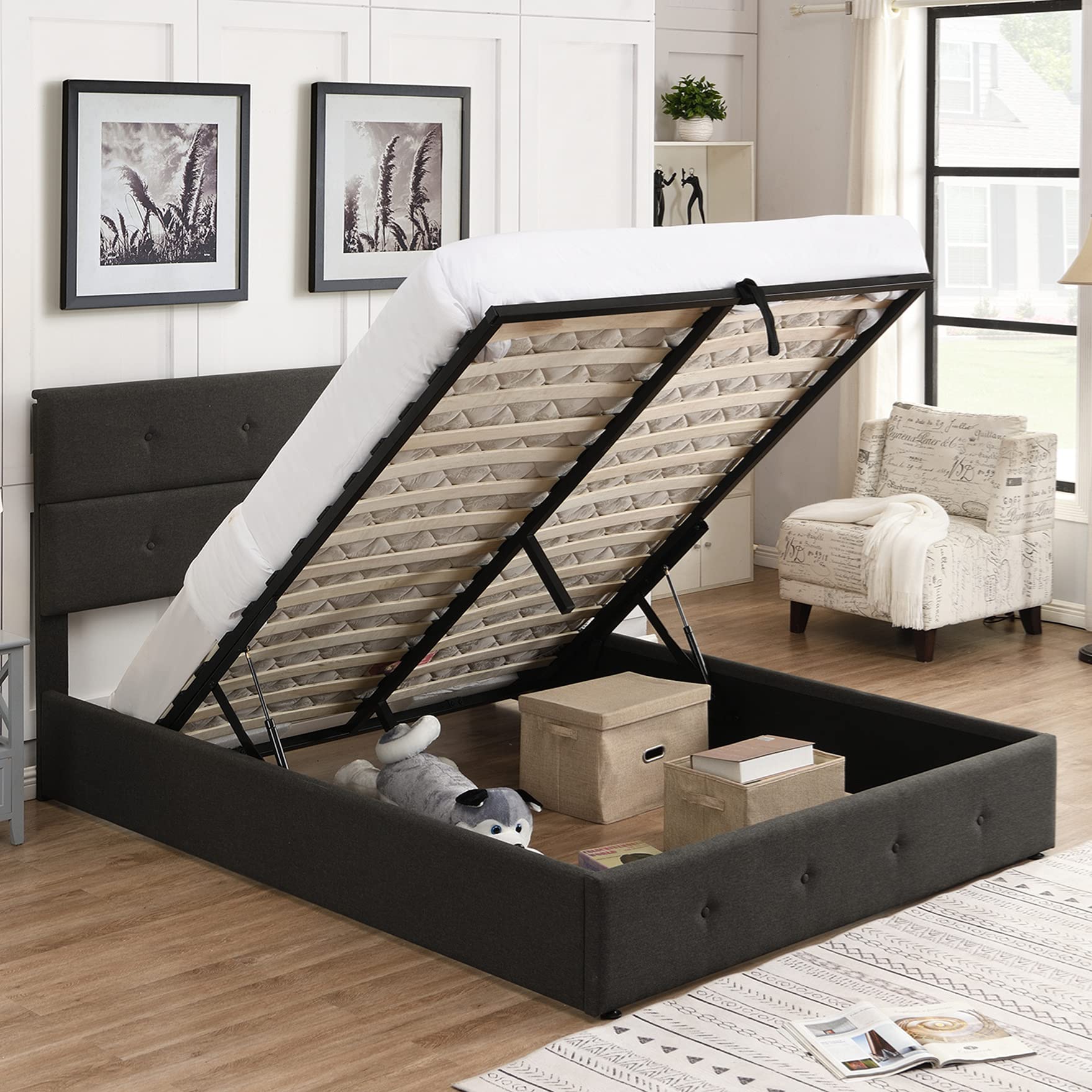 Buy Queen Platform Bed Frame with Storage Underneath, Metal Queen Size