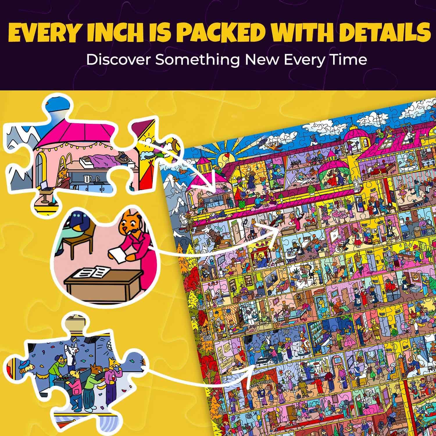 QUOKKA 1000 Piece Jigsaw Puzzle for Adults Hotel Wildeluxe – Puzzles for Adults 1000 Pieces Premium Box Packaging - Extra Fun Hidden Secrets & Audio Story – Perfect Relaxation & Creativity & Gift