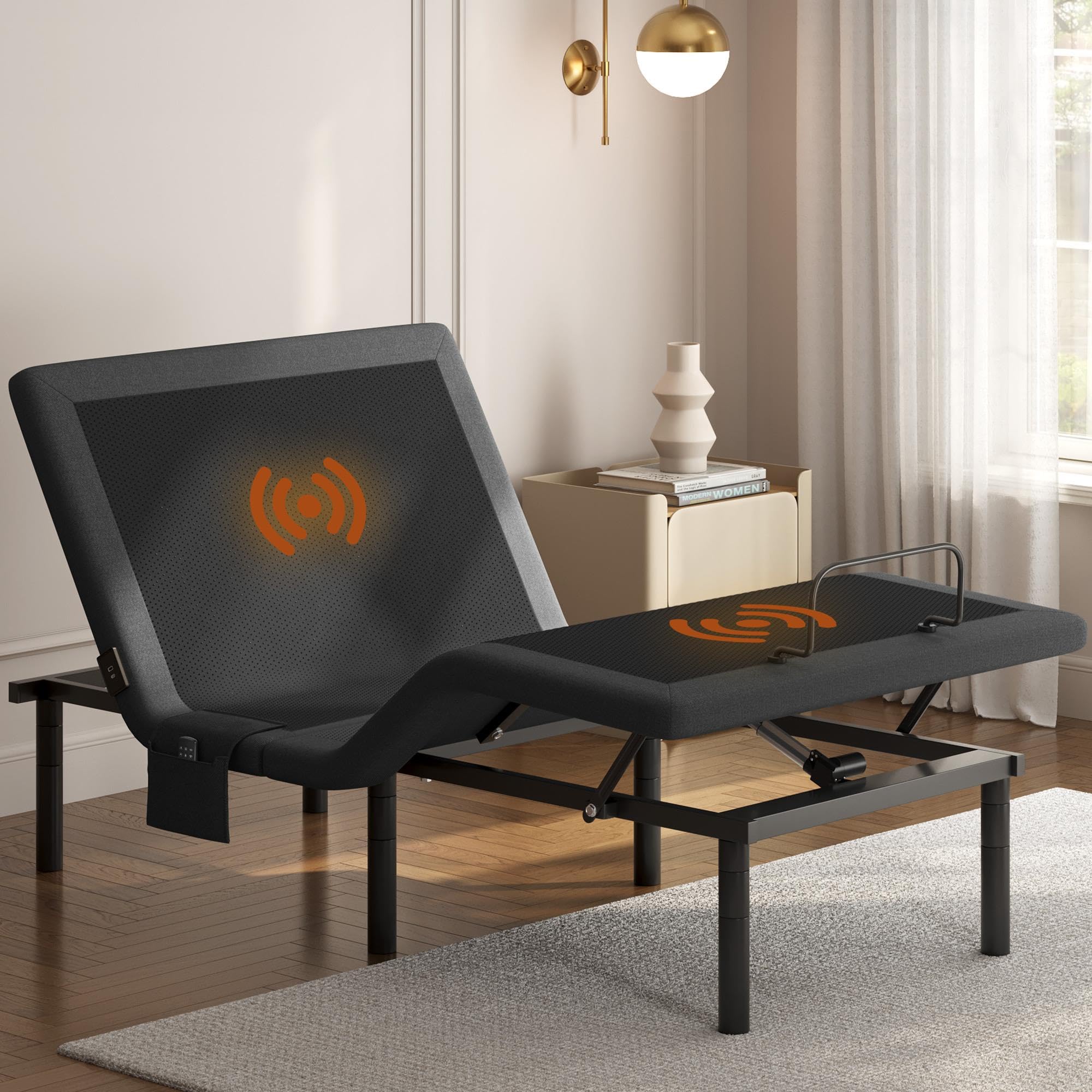 Yaheetech Twin XL Adjustable Bed Frame,w/Wireless Remote,Massage Function,Nightlight,4 Height-Adjustable Legs,Head & Foot Incline,USB Ports,Easy