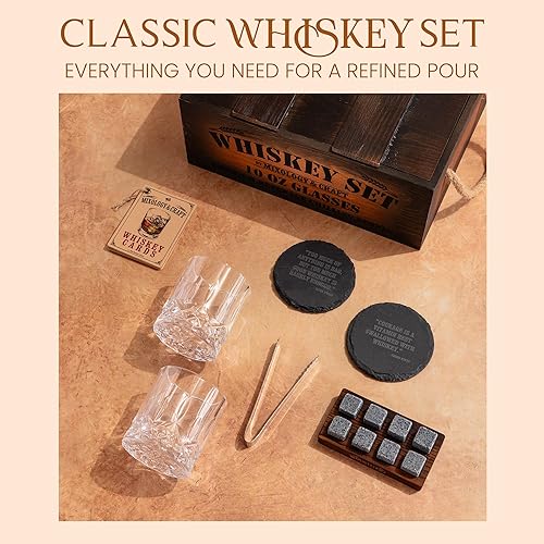 Miniatura 10 de Mixology & Craft Juego de regalo de piedras de whisky para hombre, 2 vasos, 8 rocas escalofriantes y caja de madera, juegos de regalo de vidrio de