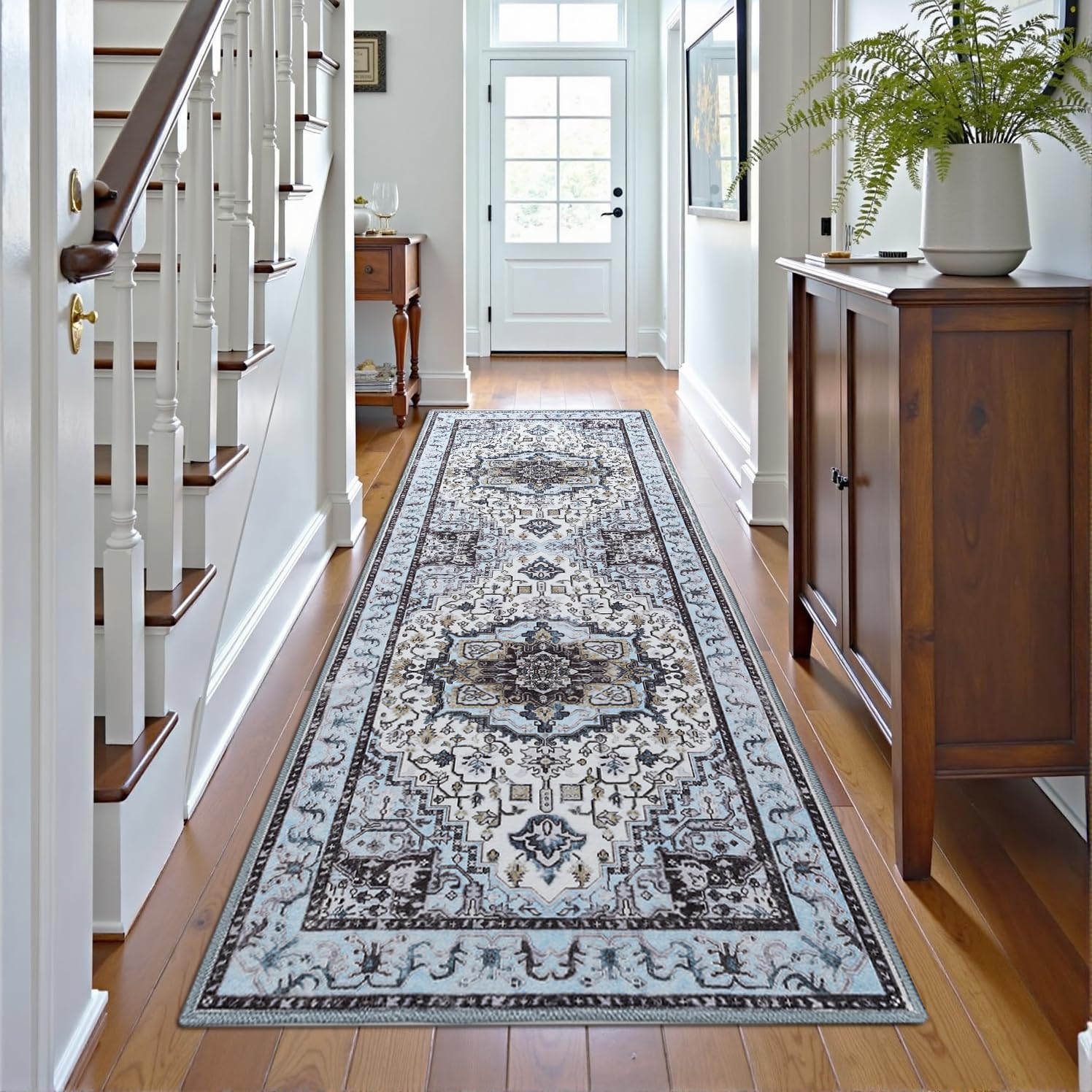 Runner Rug 2×6, Machine Washable Non-Slip Vintage Area Rug, Low Pile, Indoor Carpet Printed Floral Rugs for Living Room, Entryway, Kitchen, Bedroom,