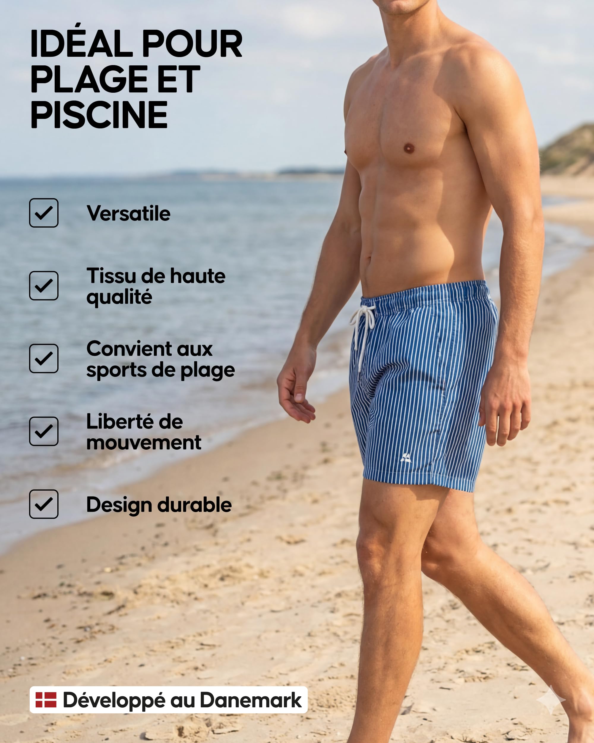 DANISH ENDURANCE Short de Bain Homme, Léger et Confortable | Short de Bain Léger, Doublure en Mesh Douce, Séchage Rapide et Poches Sécurisées, pour la Plage, la Natation et la Piscine