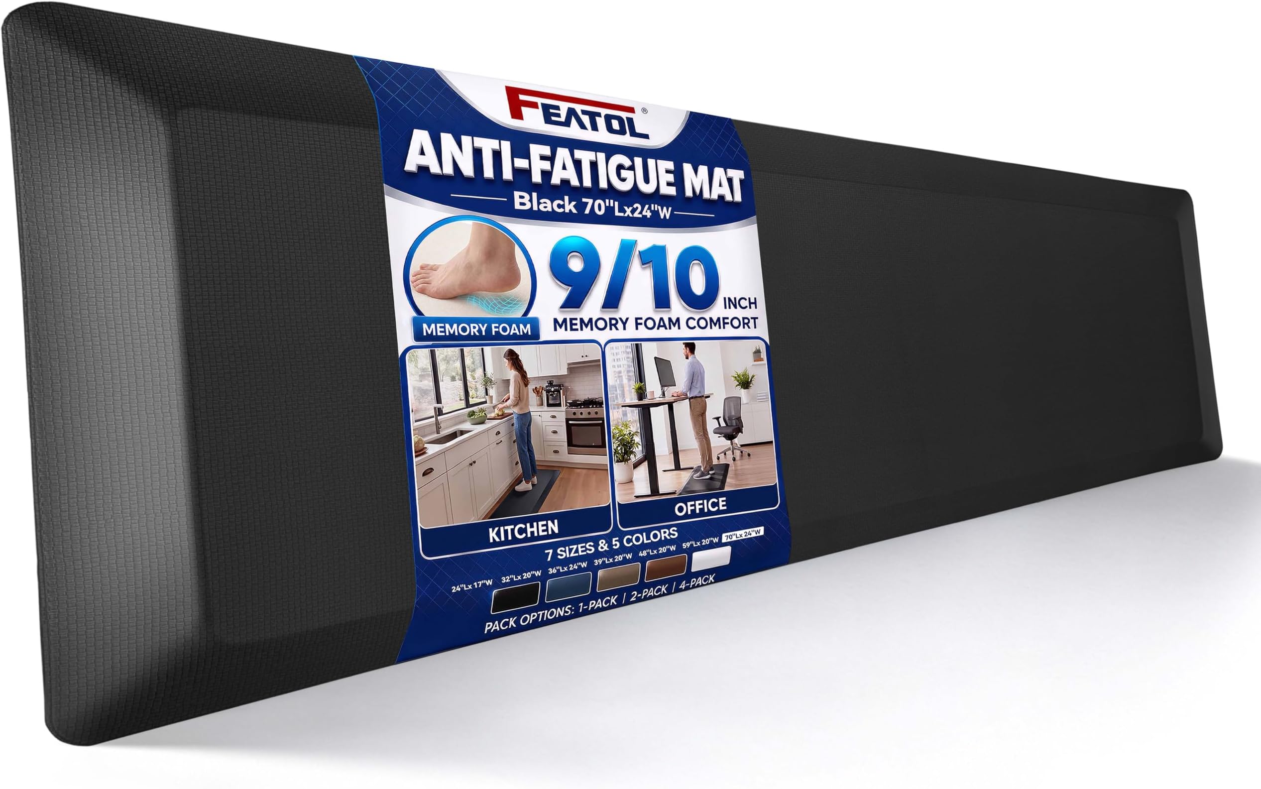 FEATOL Anti Fatigue Mat for Standing Desk & Kitchen Floor, 9/10 Extra Thick