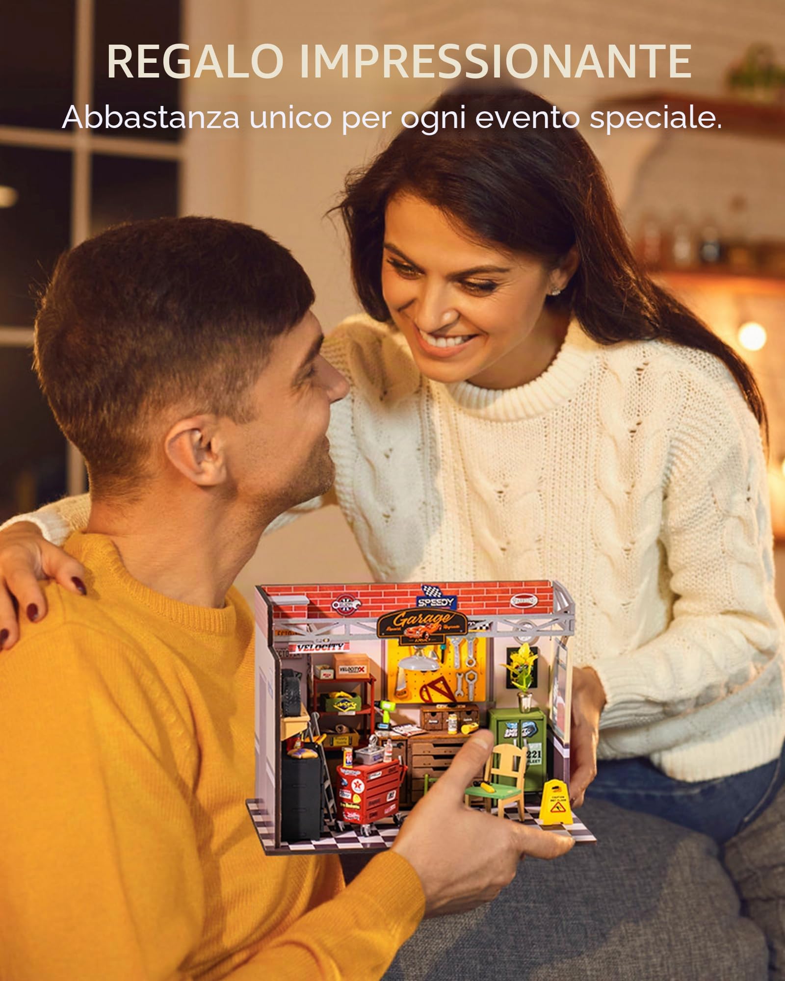 Rolife Casa delle Bambole in Legno Garage Officina Miniatura Kit Fai da Te per Costruzione di Case delle Bambole con Luci LED, Regalo di Natale e Compleanno per Bambini e Adulti
