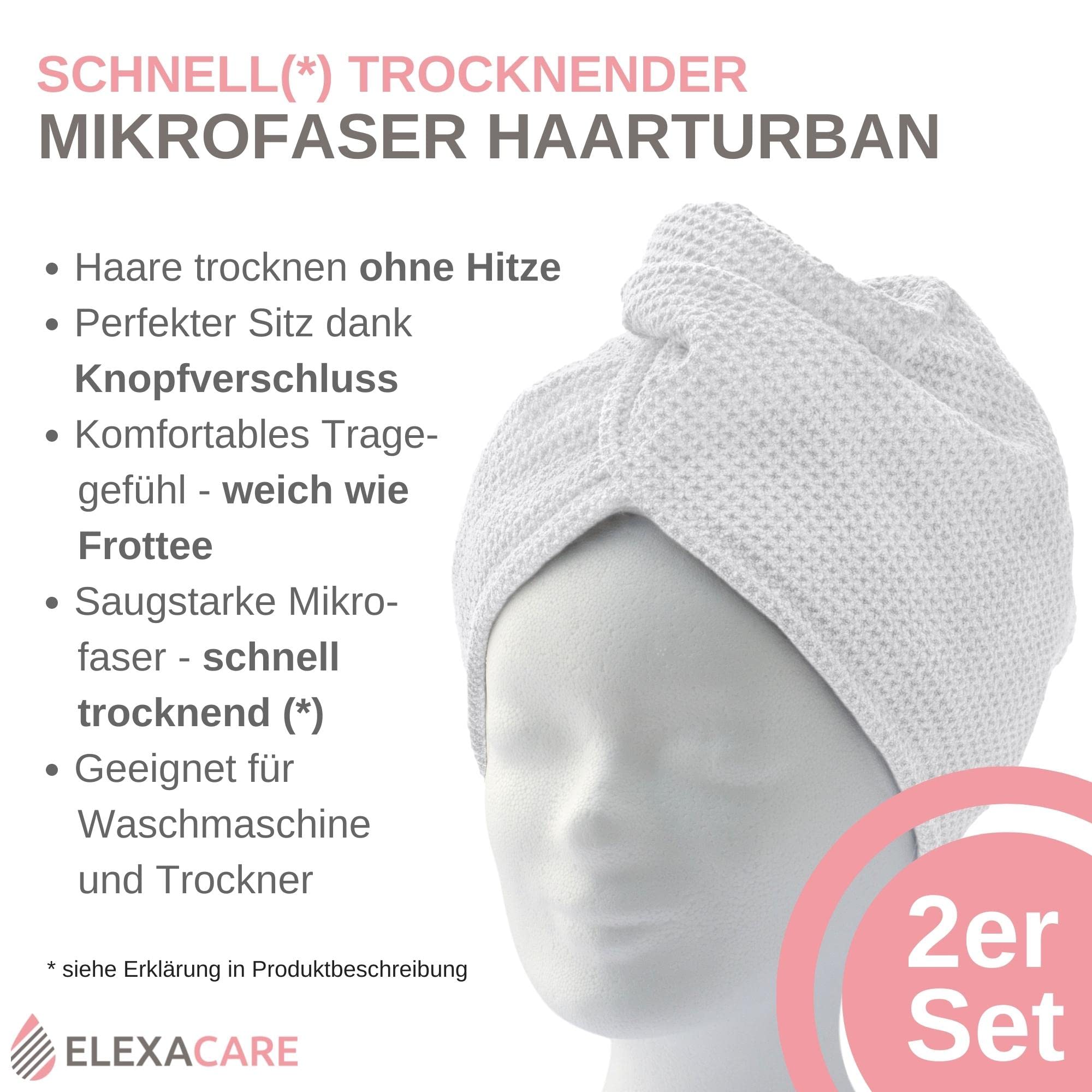 Turbante asciugacapelli, asciugacapelli in turbante con bottone (2 pezzi, bianco alpino), asciugamano in microfibra per testa e capelli lunghi