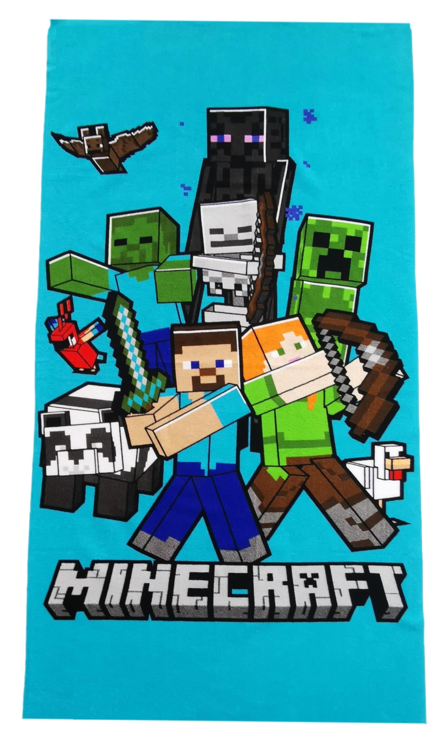 Theonoi Toalla de baño infantil, toalla de playa, toalla de ducha, 70 x 140 cm, poliéster (Minecraft Steve Alex)