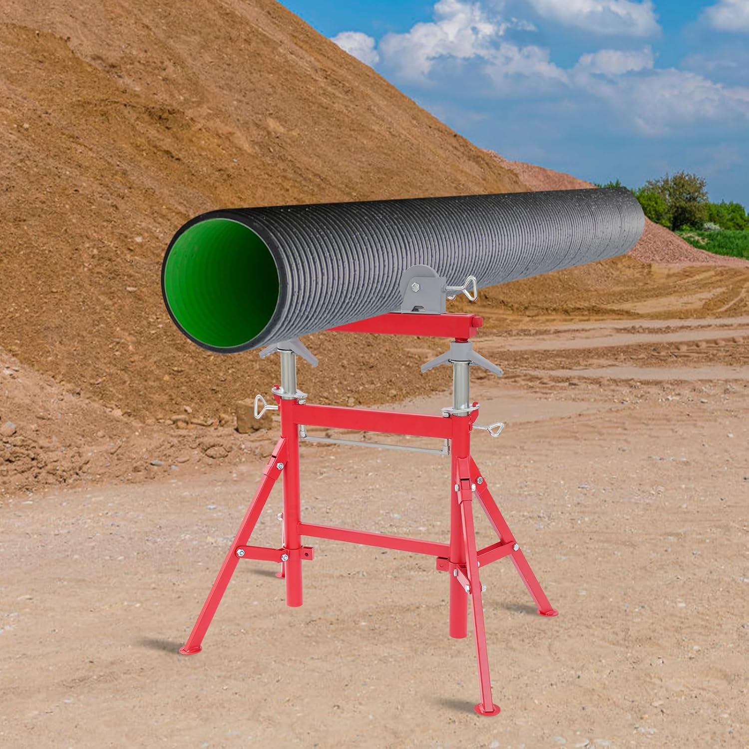 Heavy Duty Pipe Roller Support 2500lbs Capacity, Portable High Pipe Stand - Adjustable Height 29-43'', Pipe Jack Stands for Machinery Industry, Construction Industry, Plant, Energy Industrys, Red