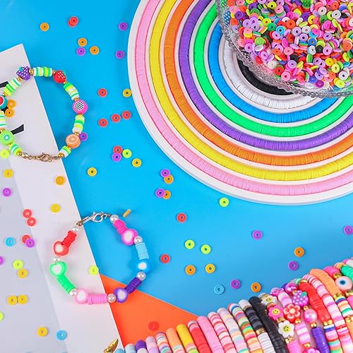 Miniatura 3 de Kit de cuentas de arcilla rosa de 12 hebras para hacer pulseras de 0.236 in de arcilla polimérica plana Heishi, cuentas planas de disco para