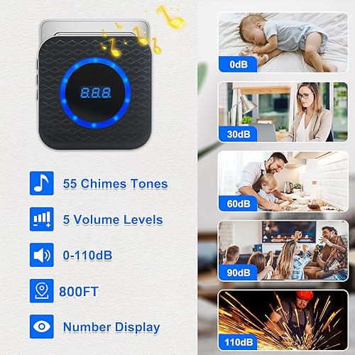 Miniatura 5 de Timbre de puerta inalámbrico para negocios al entrar en las campanas de puerta cuando la puerta se abre para la puerta del hogar, timbre con sensor