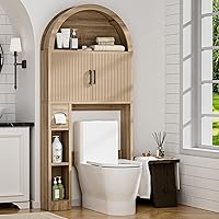 Spurgehom Over Toilet Storage Cabinet - Arch Wood Freestanding Bathroom Organizer with TP Holder, Anti-Tip, Adjustable Shelves