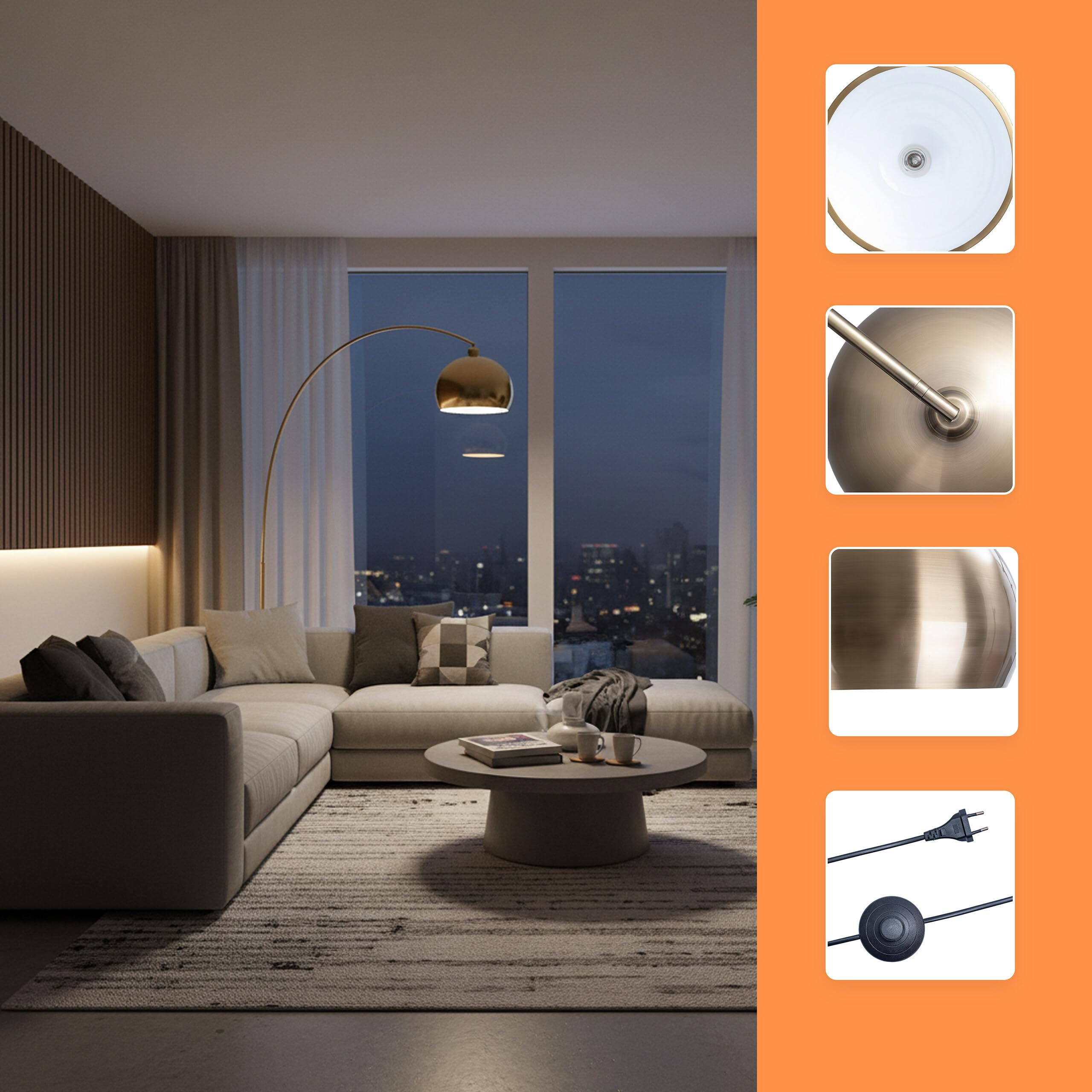 Relaxdays Lampada da Terra, Metallo, Attacco E27, Soggiorno e Camera da Letto, HxLxP: 180x92x35