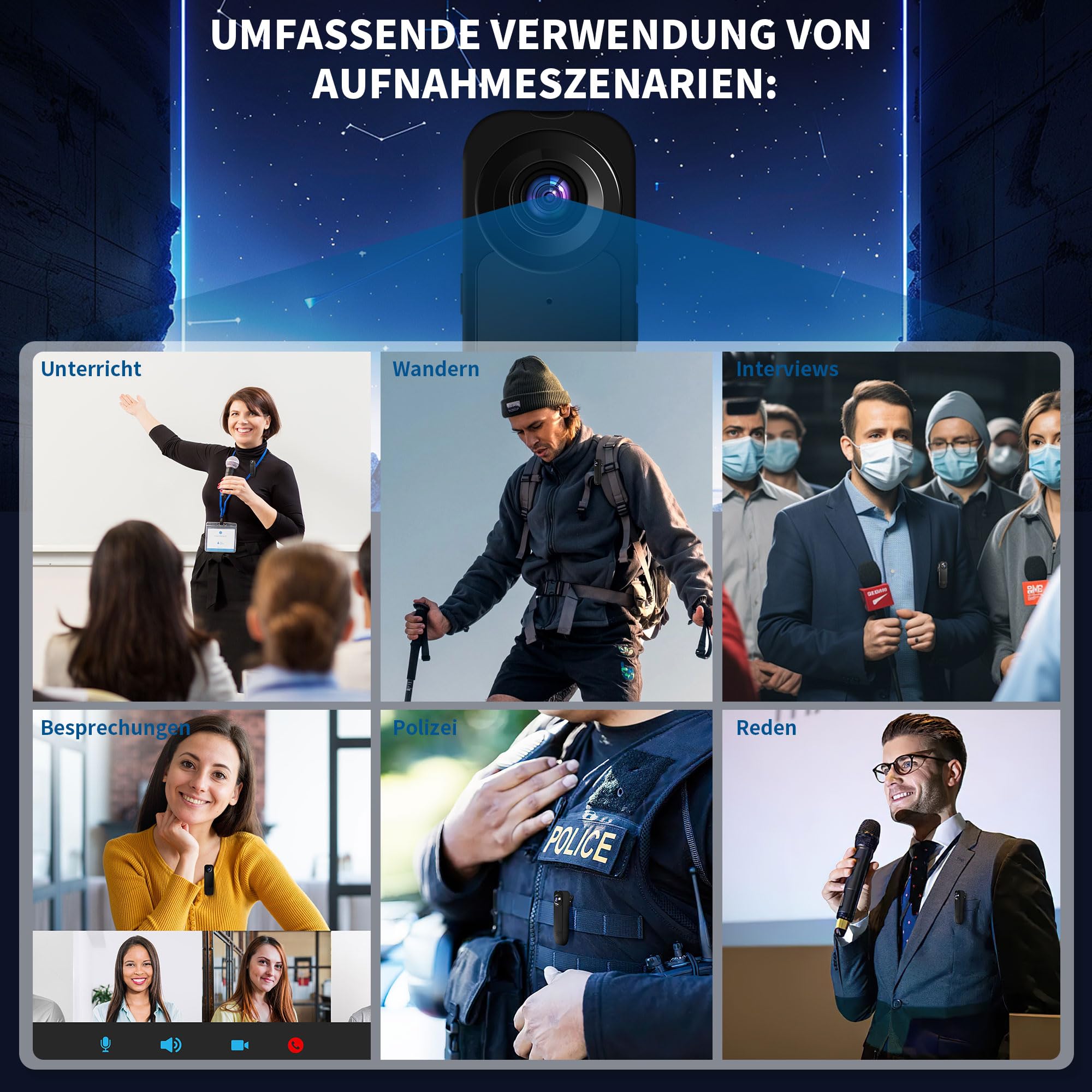 Kleine Kamera ohne WLAN, HD 1080P Body Cam mit 32G Speicherkarte, Mini Überwachungskamera, Audio Video Aufzeichnung Min Kamera mit Nachtsicht Bodycam Körperkamera für Innen Aussen Überwachung