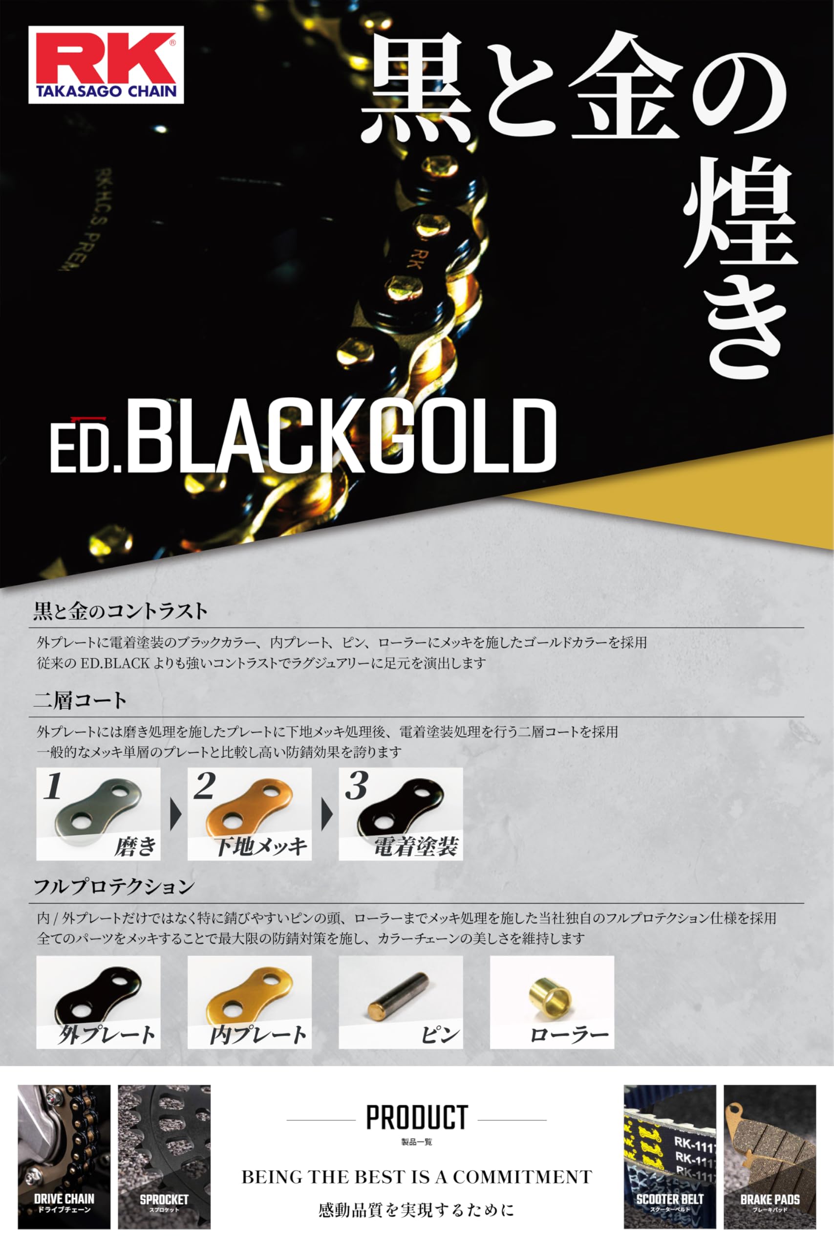 Amazon.co.jp: アールケー(RK) バイク用チェーン ED.BLACKGOLD