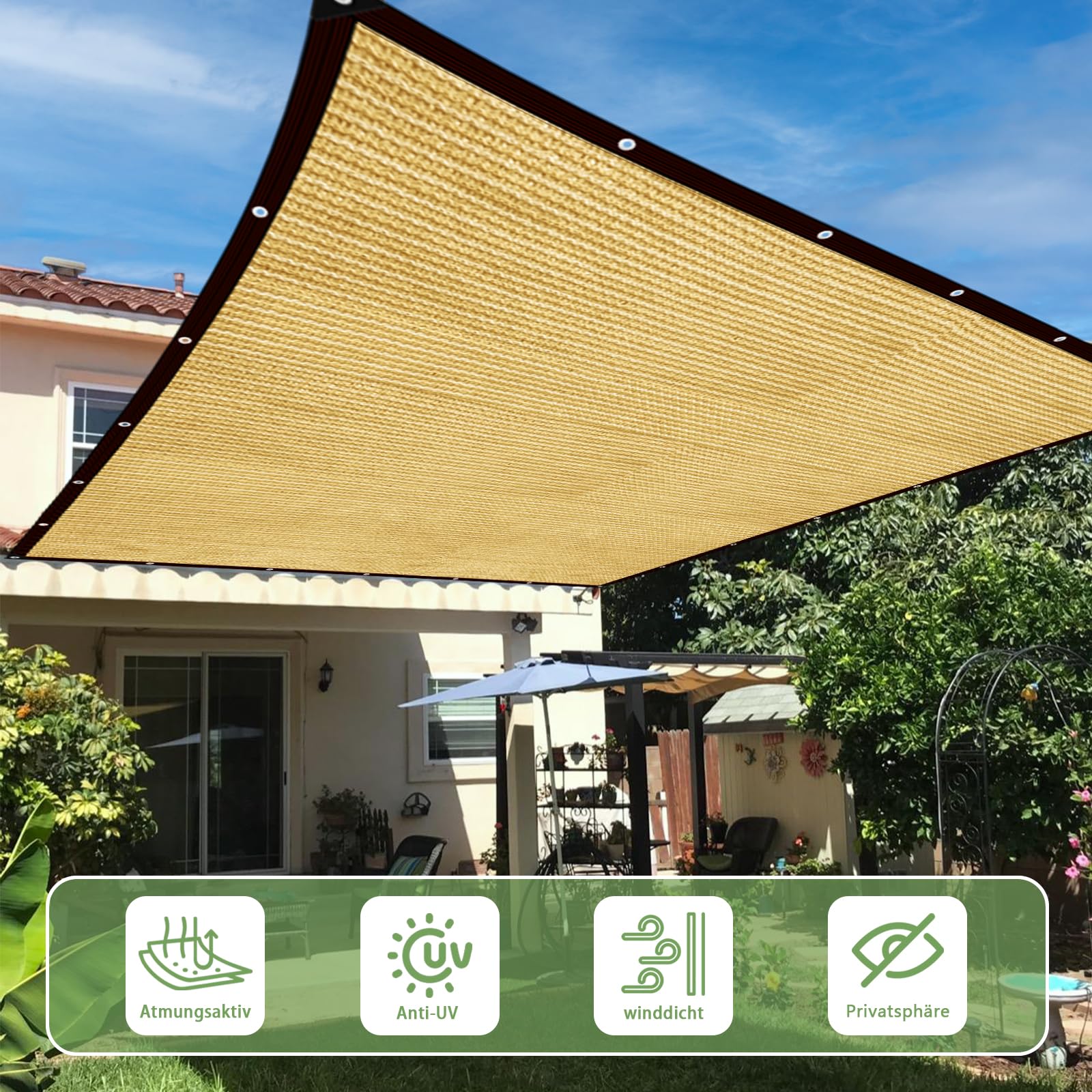 Rete parasole da giardino, 3 x 4 m, con occhiello, ombreggiatura per terrazze, protezione solare per recinzioni libere e roditori, per ombre esterne