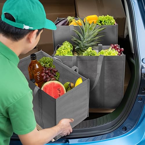 Miniatura 4 de Hillban Paquete de 30 bolsas de comestibles reutilizables a granel resistentes grandes bolsas de compras lavables plegables con asas