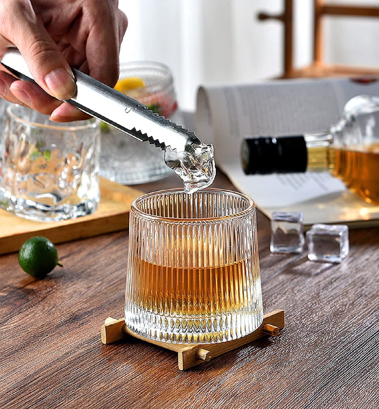 Earnmore Confezione da 6 bicchieri da whisky girevoli a decompressione Old Fashioned Whisky Glasses-Bar Whisky Glasses –Style Glassware for Bourbon–Bicchieri per Scotch–Bicchieri da rum，160ml