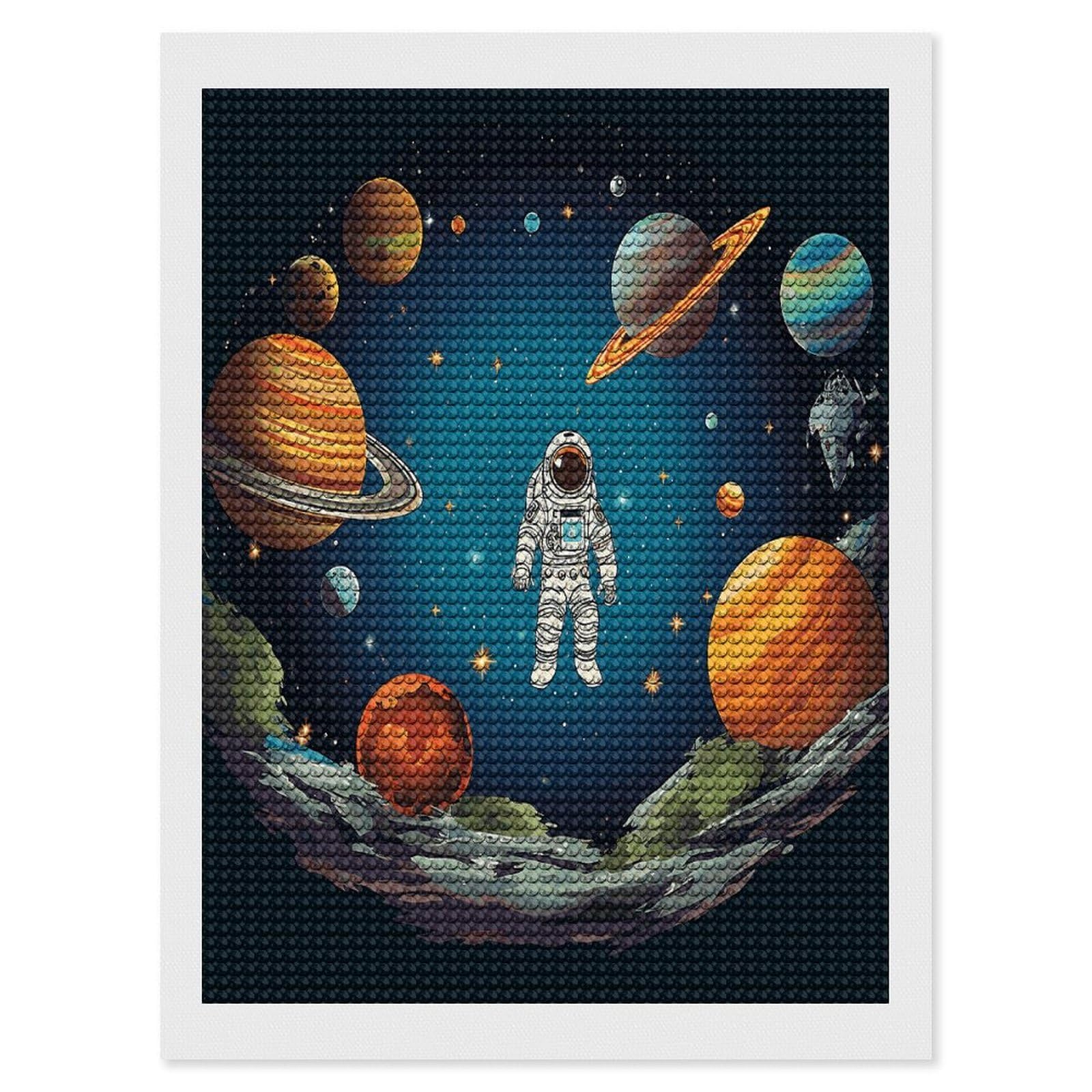 VstaDank Outer Space Rocket Astronaut Diamond Painting Kits Exquisite DIY Full Round Drill Diamond Dots Painting for Adults Beginner Diamond Photo Paint with Diamond Picture Art Wall Decor 12"x16"
