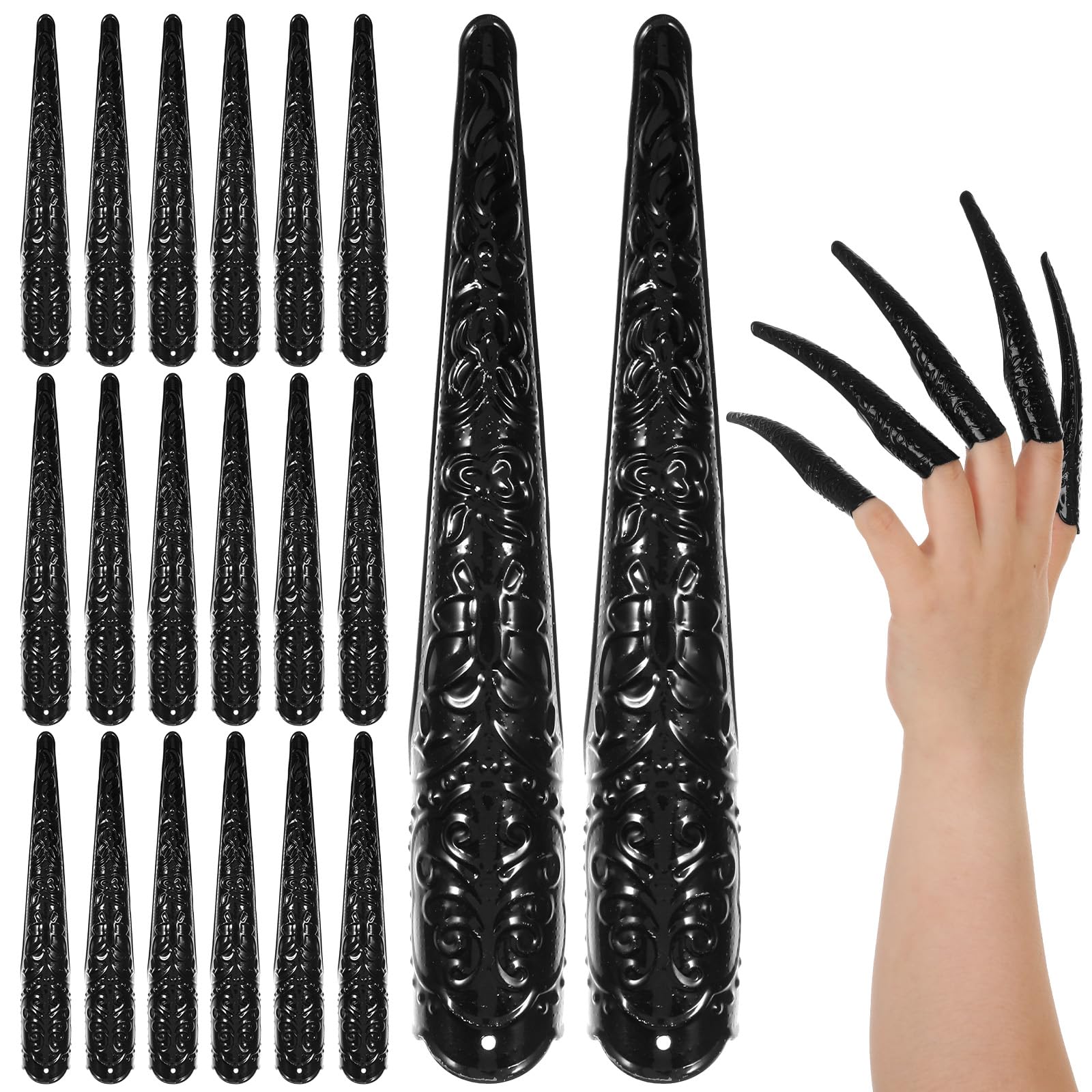 Tucnoeu 20 Pcs Black Finger Claws for Halloween Adjustable Claw Rings and Claw Nails for Scary Halloween Costumes Perfect for Cosplay and Gothic Accessories