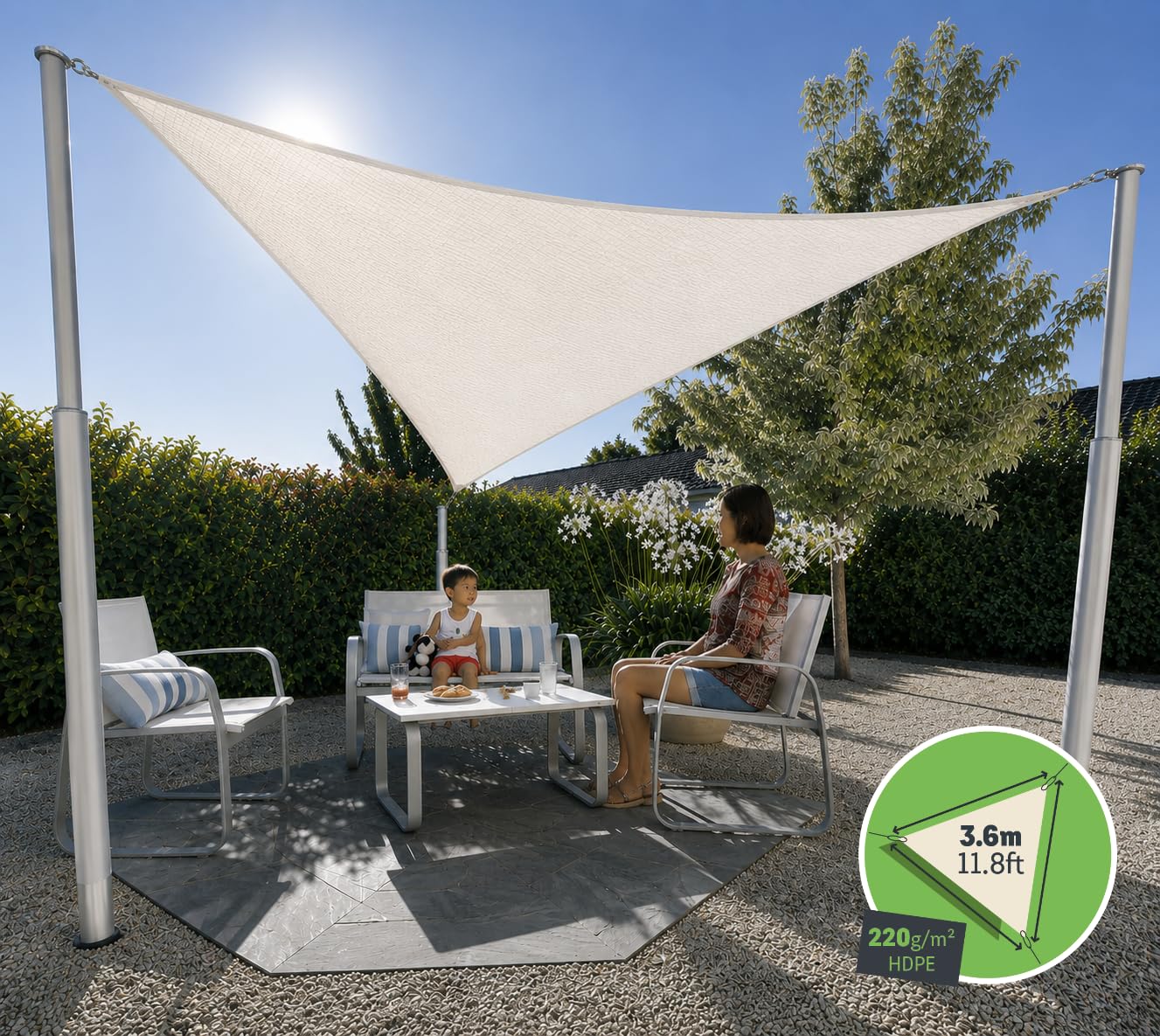 GARD & ROCK - Tenda ombreggiante AUSTRAL' HDPE 220g/m2 microforato, Mi proteggo dal Sole Mentre arredo Il Mio Giardino! (Avorio, Triangolo 3.6x3.6x3.6m)