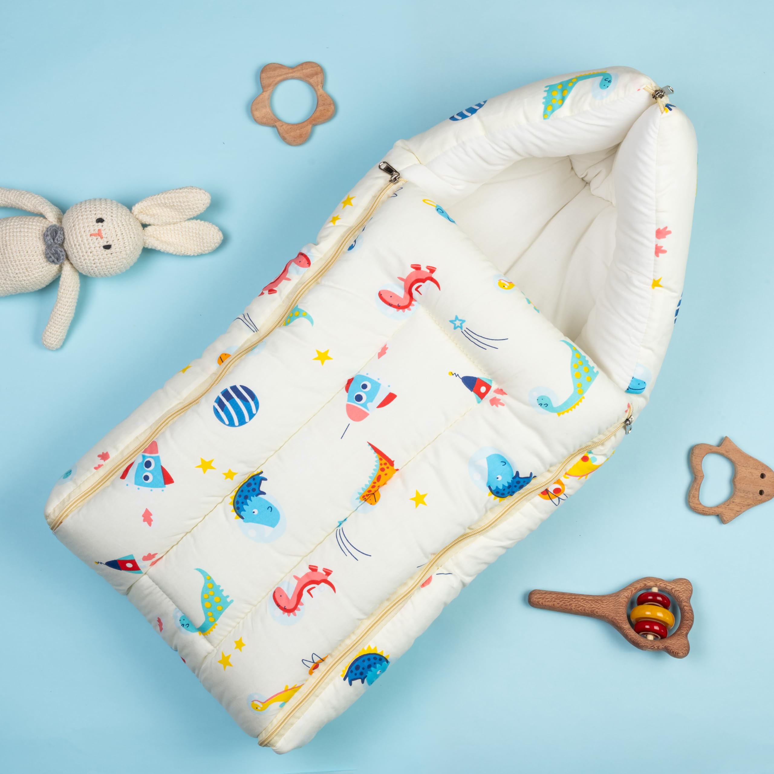 Kicks & Crawl Dino Explorer Carry Nest Baby Sleeping Bag and Carry Nest, Cotton Bed Infant Portable Bassinet for Baby Carrying and Sleeping, Unisex Baby Bedding Set for New Born 0-6 Months-image-4