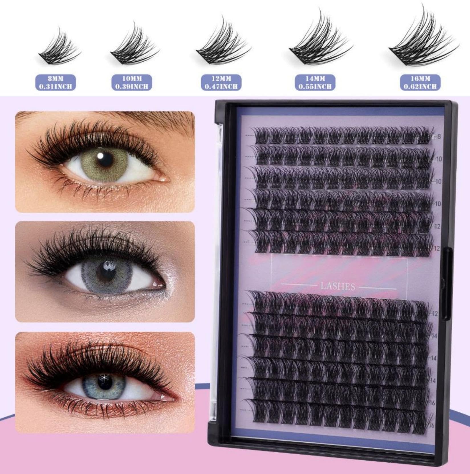 Wispy D Curl Cluster Lashes Extensions 8mm to 16mm, DIY Lash Kit with Professional Tweezers - Image 3