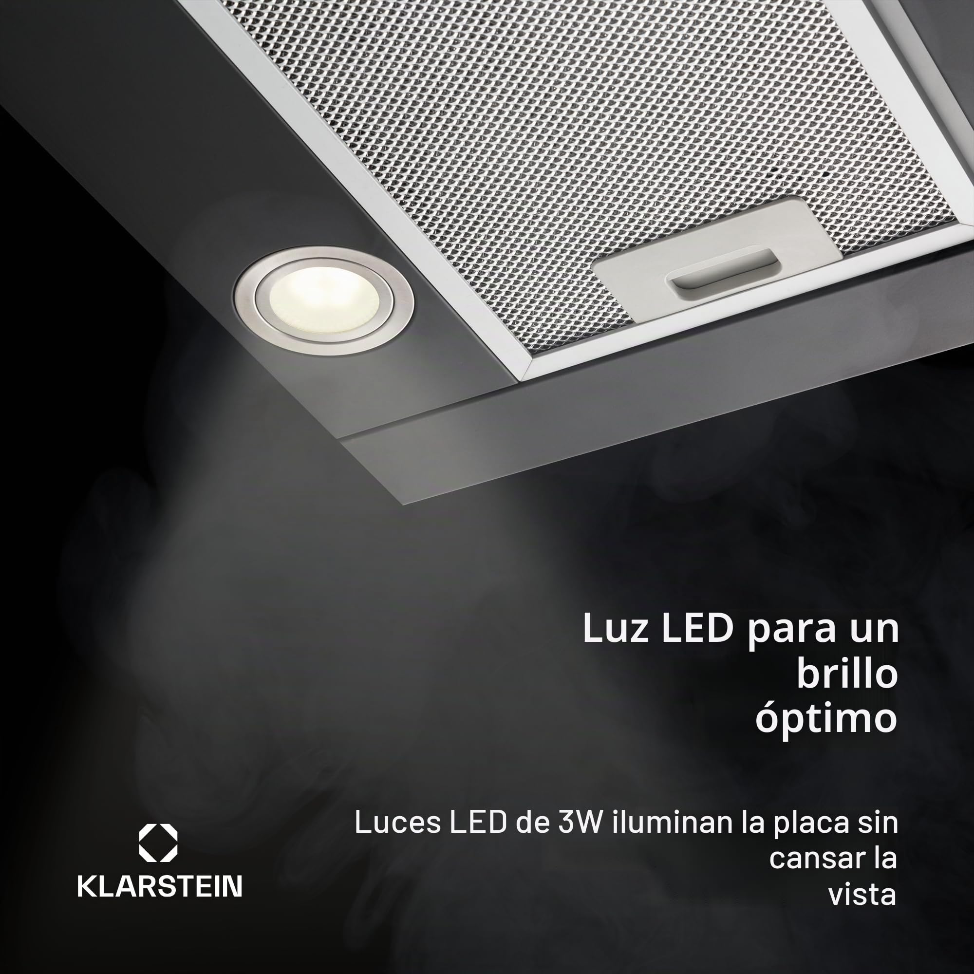 Klarstein Vinea Campana Extractora Telescópica, 610 m³/h Máx, Campana Visera Plana 60cm, Empotrable bajo Mueble, Extracción/Recirculación, Iluminación, Filtro de Grasa Aluminio, Negra