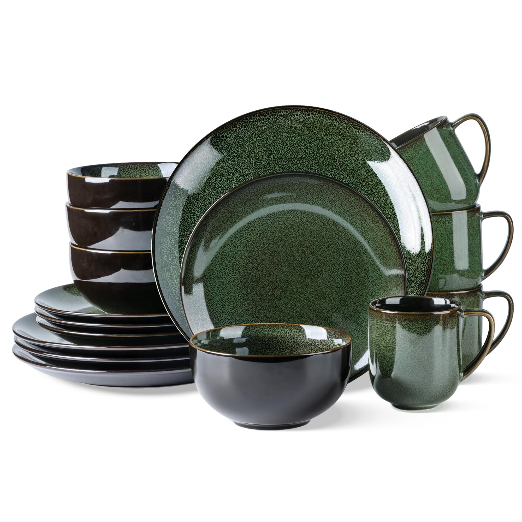 LeRatio Ceramic Dinnerware Sets for 4,16Pcs Porcelain Plates and Bowls Set