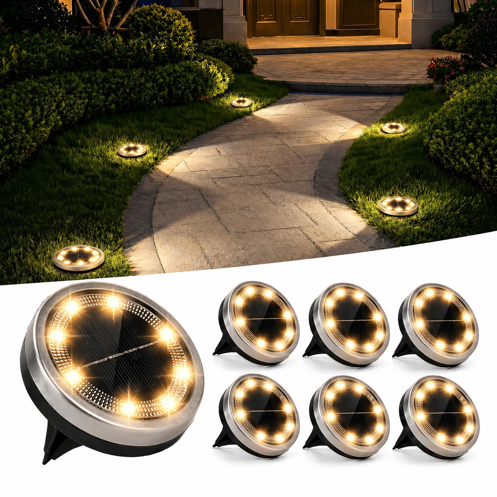 Lámparas solares de suelo Jsdoin para exterior pack de 6 luces LED de jardín en acero inoxidable 8