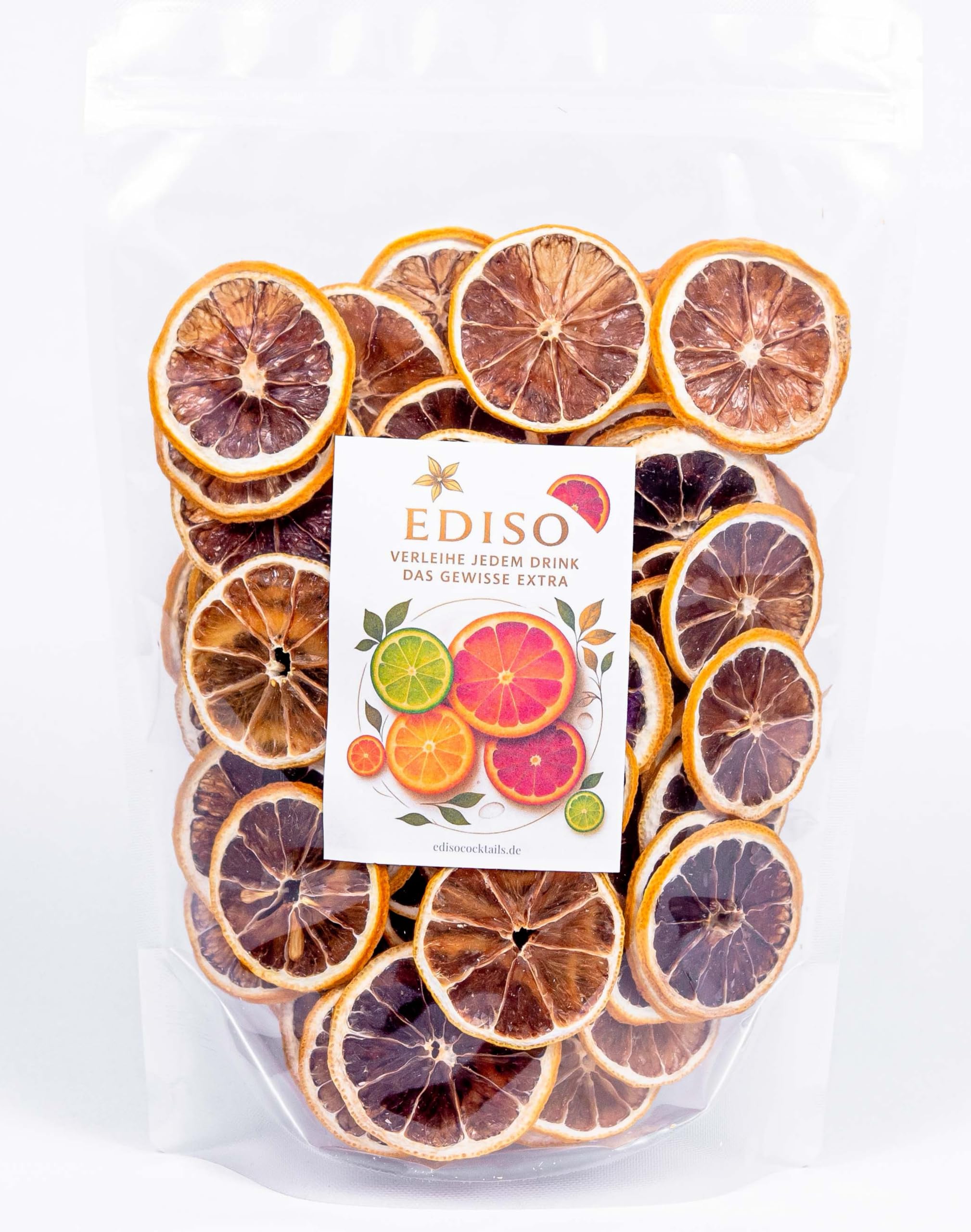 EDISO Cocktail Garnish Box 4x100g – Getrocknete Zitrusfrüchte mit Orange, Blutorange, Zitrone & Limette – Premium Cocktail Deko für Gin Tonic, Spritz, Cocktails & Bar Zubehör – 400g