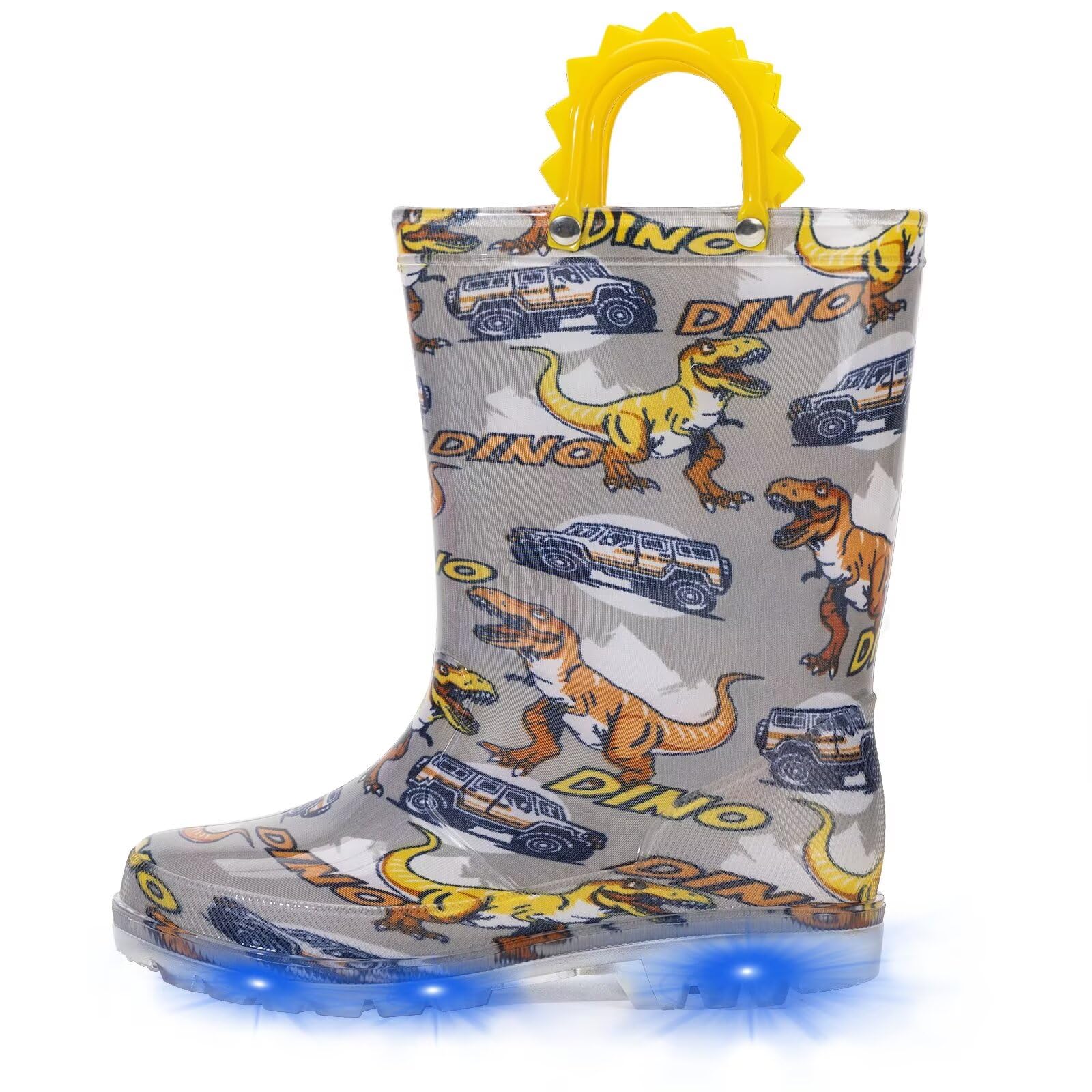 EUXTERPA Kids Toddler Light Up Rain Boots Boys Girls Waterproof Patterns and Glitter Boots with Easy On Handles — view 11