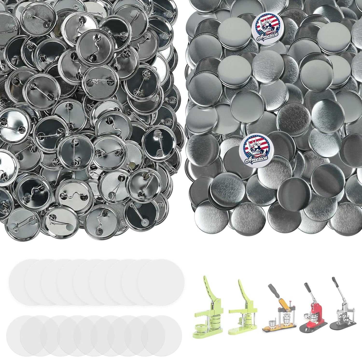 200 Sets Button Maker Supplies, 32mm / 1.26 inch Button Supplies Buttons Parts, (Approx. 1.25 inch) Metal Blank Badge Parts with Blank Paper for Buttons Maker Machine Pin Maker Press 1.26 in/32mm