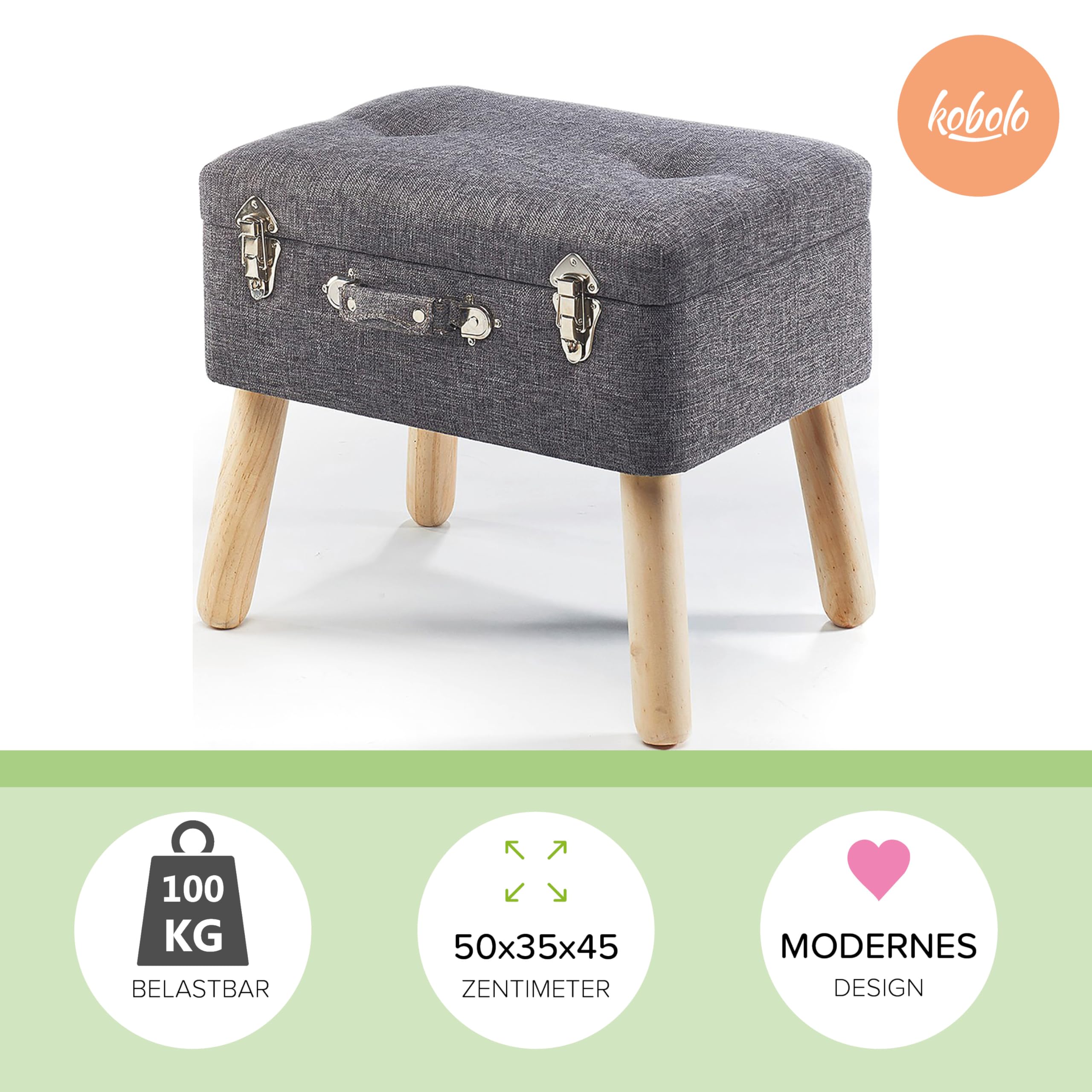 Kobolo Kofferhocker Hocker Polsterhocker aus Textil 50x35x45 cm Grau