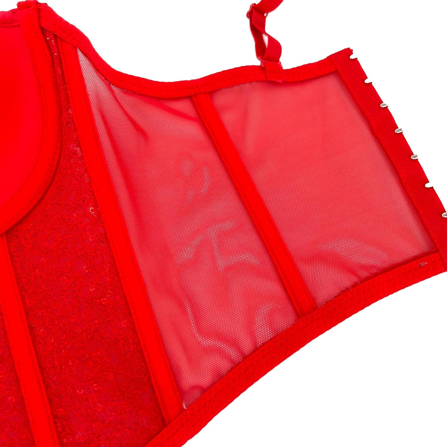 ELLACCI Women's Sexy Sequin Sheer Mesh Bustier Corset Tops Red - Image 9