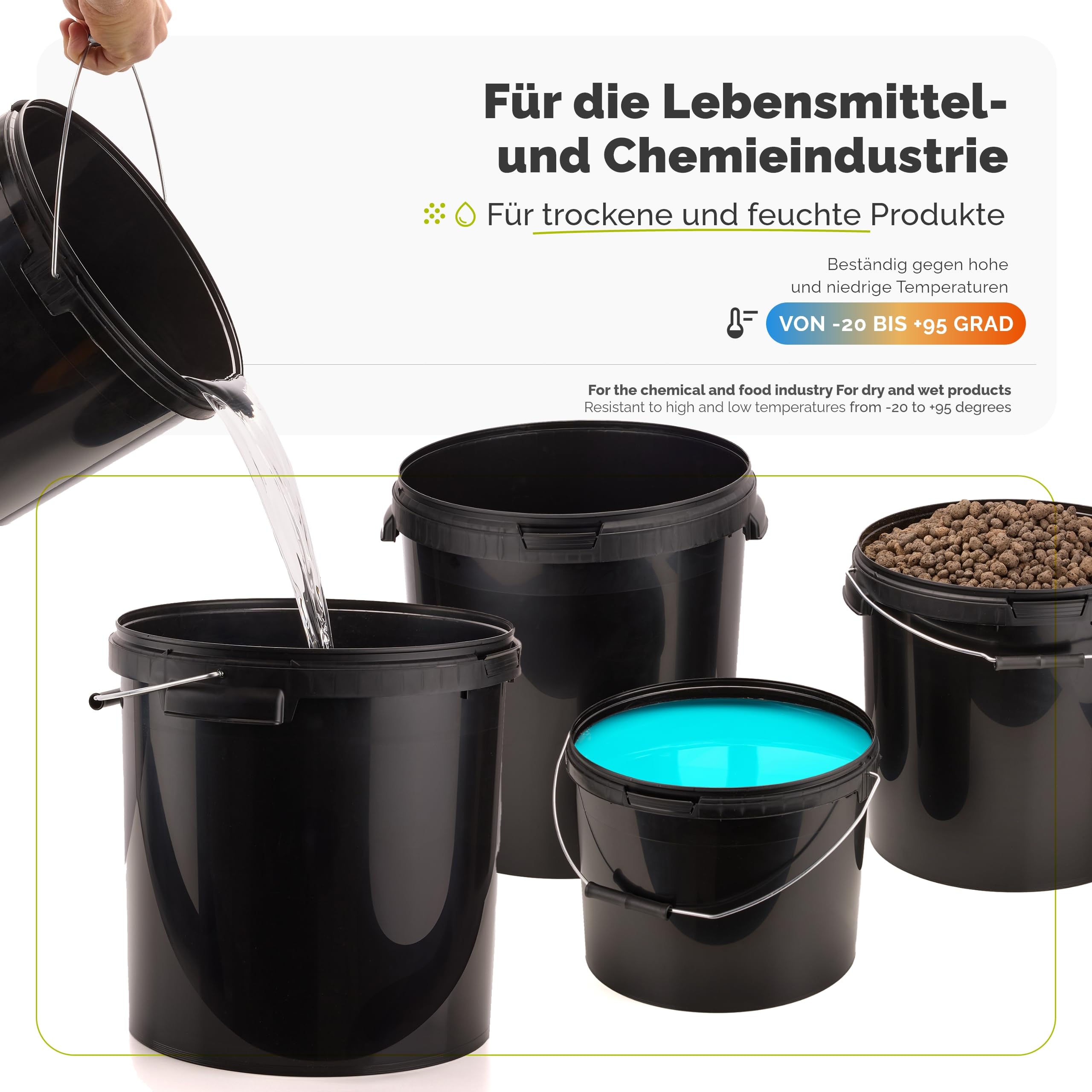 Garronda Cubo Tapa 30 L Asa Metálica 20 Piezas Negro GD-0104 | Para el Almacenamiento de Alimentos y Productos Químicos