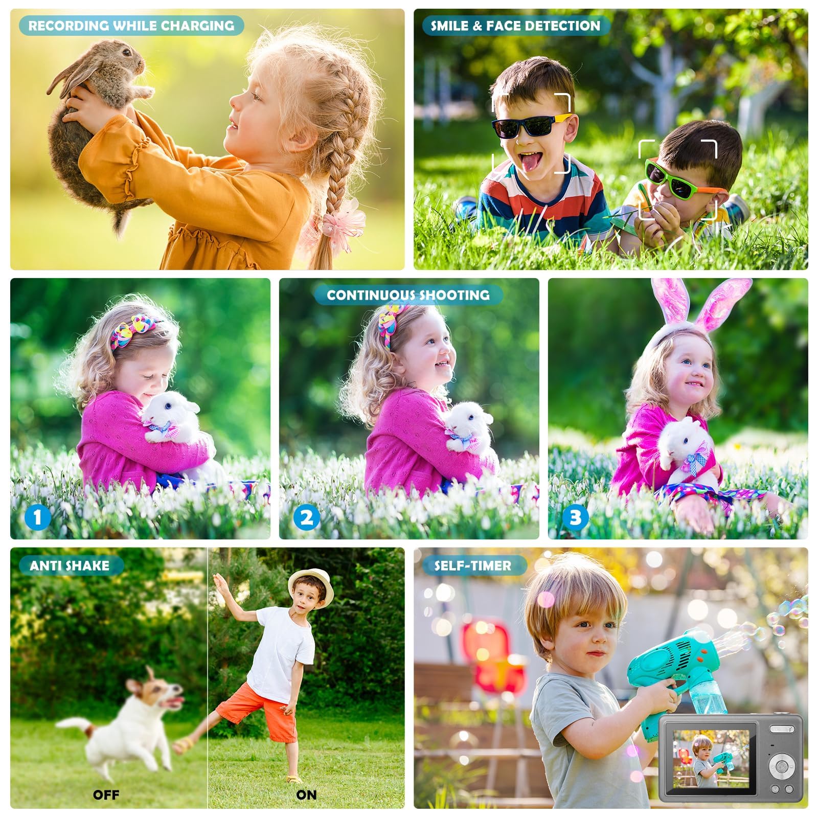 Appareil Photo Numérique, Appareil Photo Compact HD 1080P avec Carte de 64 Go, 40MP Appareil Photo 8X Zoom Numérique Rechargeable Appareil Photo Numérique pour Enfants, Débutants (Gris foncé)