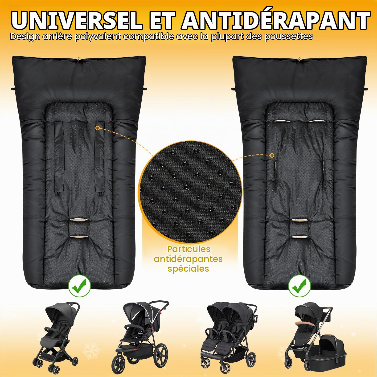 Chanceliere Bebe Poussette Universelle, Imperméable Chanceliere Bebe Cosy avec Fermeture Éclair Réglable, Hiver Chancelière Poussette, Détachable & Durable, Tissu Cationique Chaud, Noir Classique