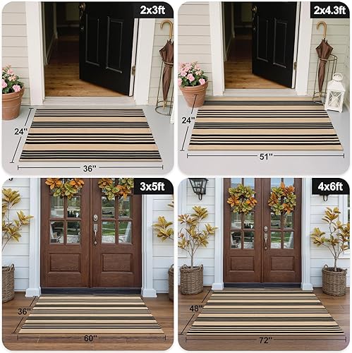 Miniatura 3 de OJIA Alfombras de área para exteriores, 4 x 6 pies, color negro y tostado, lavable a máquina, alfombra de algodón tejida a mano para entrada,