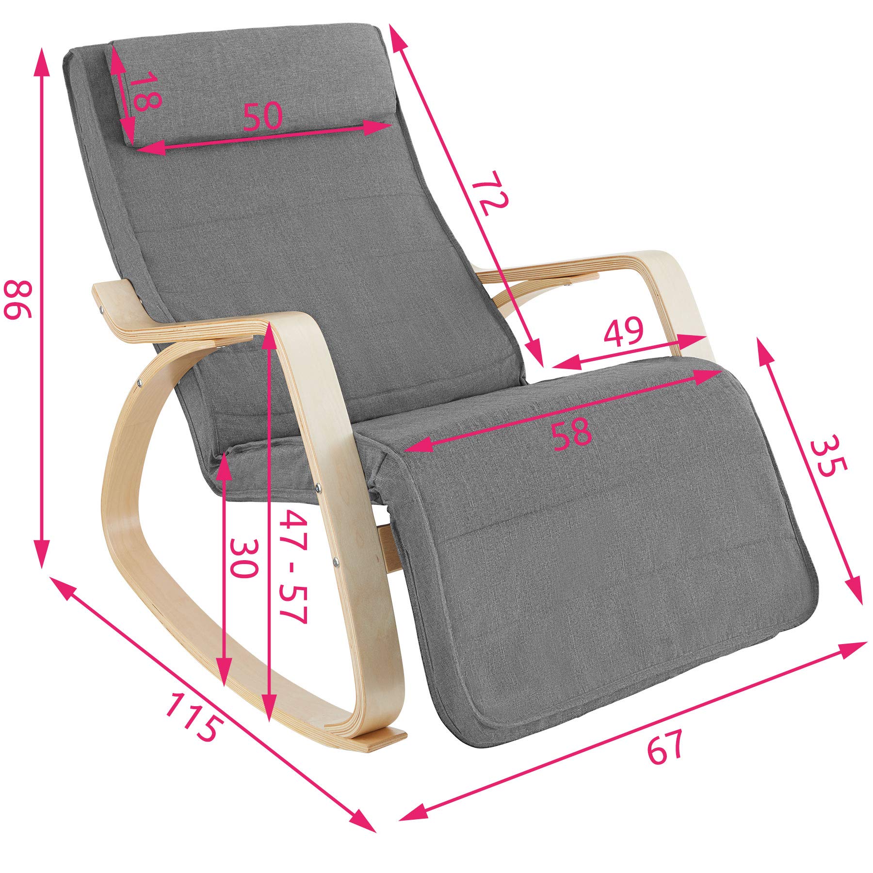 tectake® Sedia A Dondolo, Poltrona Relax Ergonomica, Poggiapiedi, Poltrona a Dondolo, Imbottita, Rivestimento Lavabile, Struttura Legno, Per Salotto, Camera Da Letto, Ufficio, Studio - Grigio Chiaro