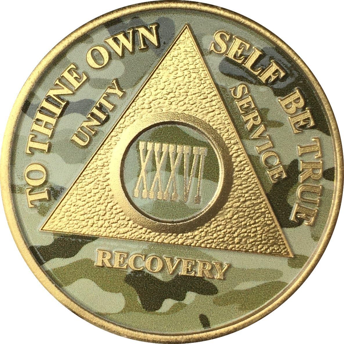 36 Year AA Medallion Camo Gold Plated Anniversary Chip Camouflage Color