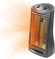 Comfort Zone CZQTV007BK Quartz Tower Radiant Heater - Portable Infrared Electric Space Heater, Adjustable Thermostat, 2 Heat Settings, Black