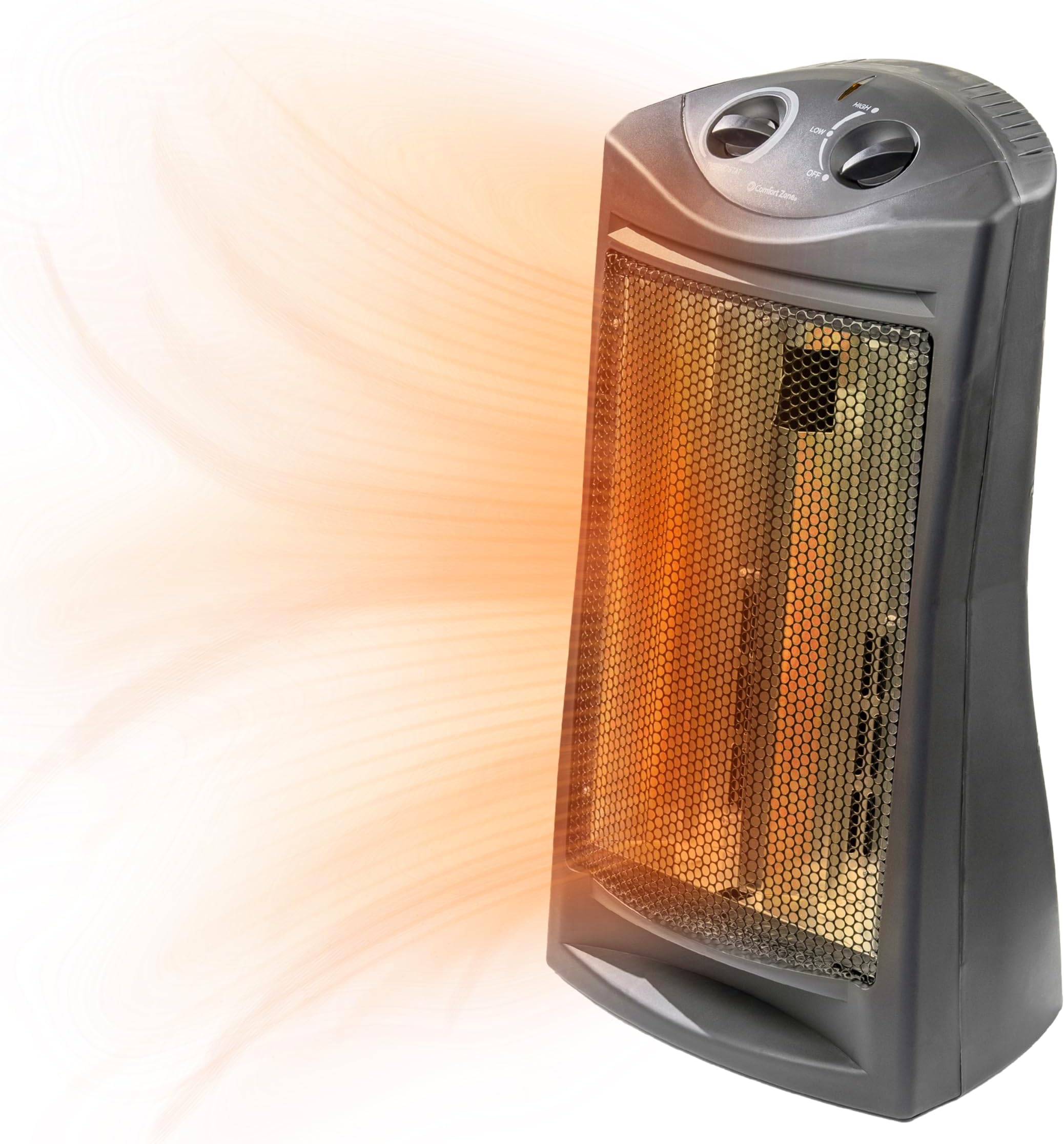 Comfort Zone CZQTV007BK 1,500-Watt Electric Quartz Infrared Radiant Tower Heater with 2 Heat Settings and Overheat Protection, Black
