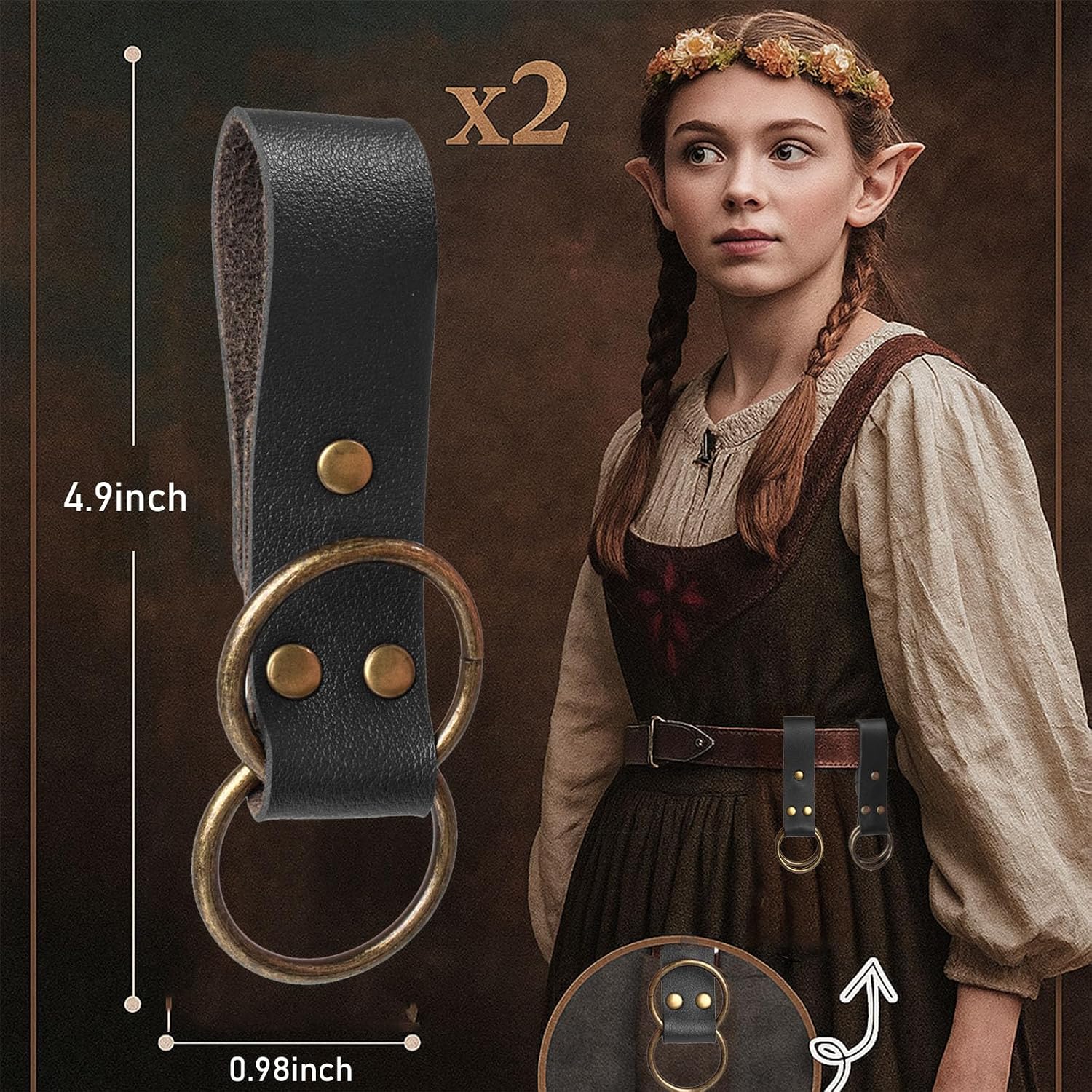 SUMGOGO Skirt Hikes Detachable Keyring Hook Strap Retro Medieval Waist Belt Accessory Casual Renaissance Cosplay Costume